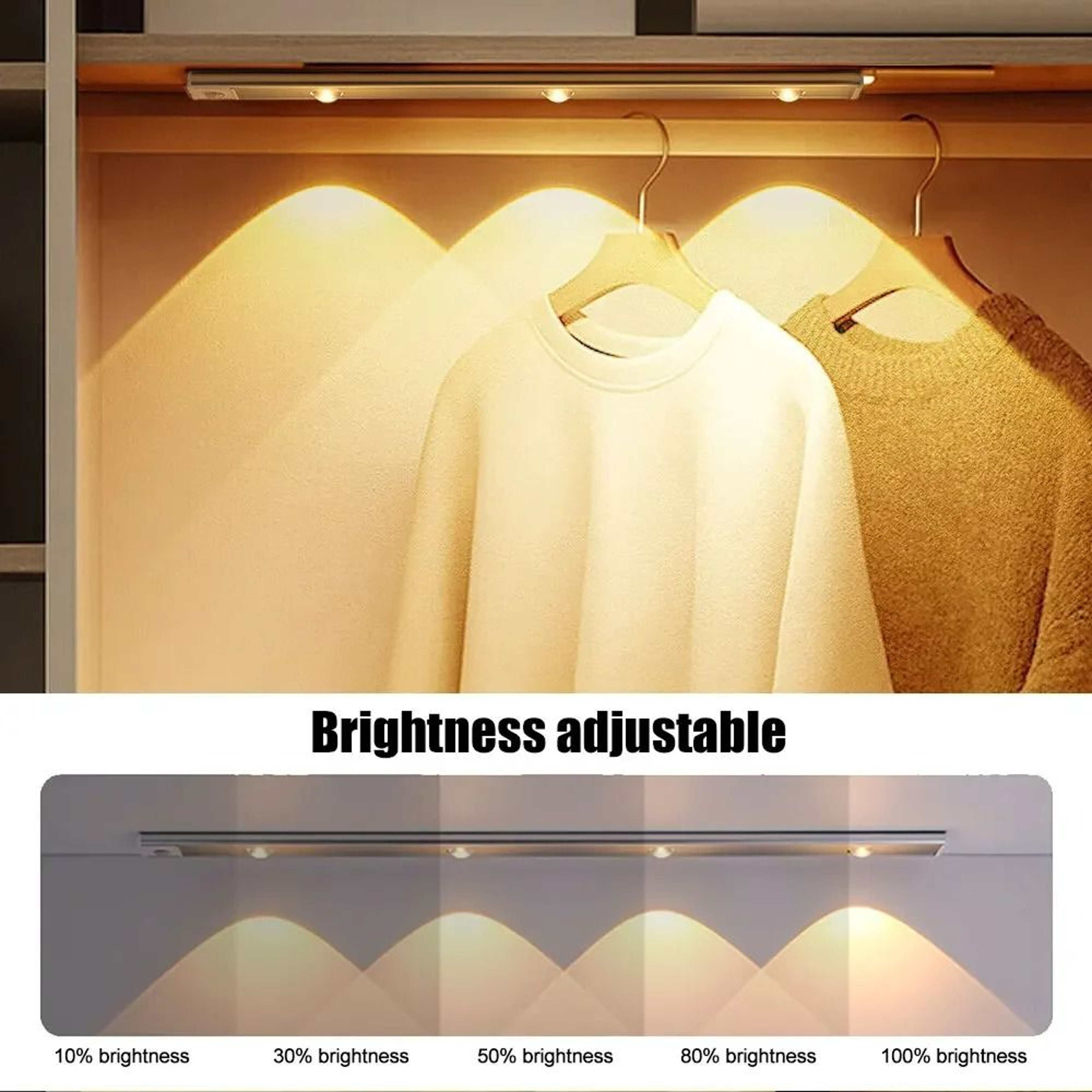 Rechargeable Motion Sensor LED Under Cabinet Light Bar 3Color Stepless Dimming 4