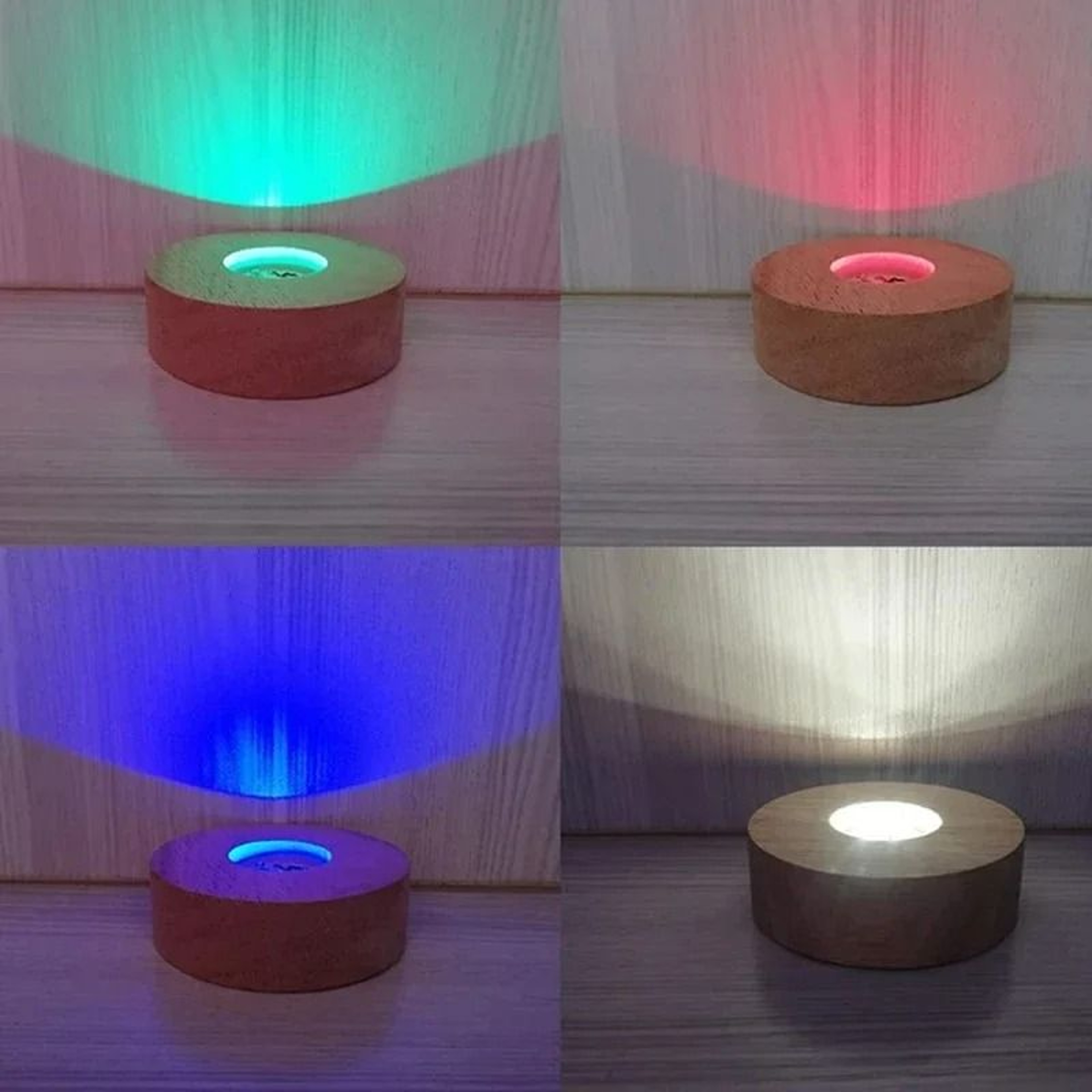Wireless Round Wooden LED Light Base Solid Wood Crystal Display Stand 5