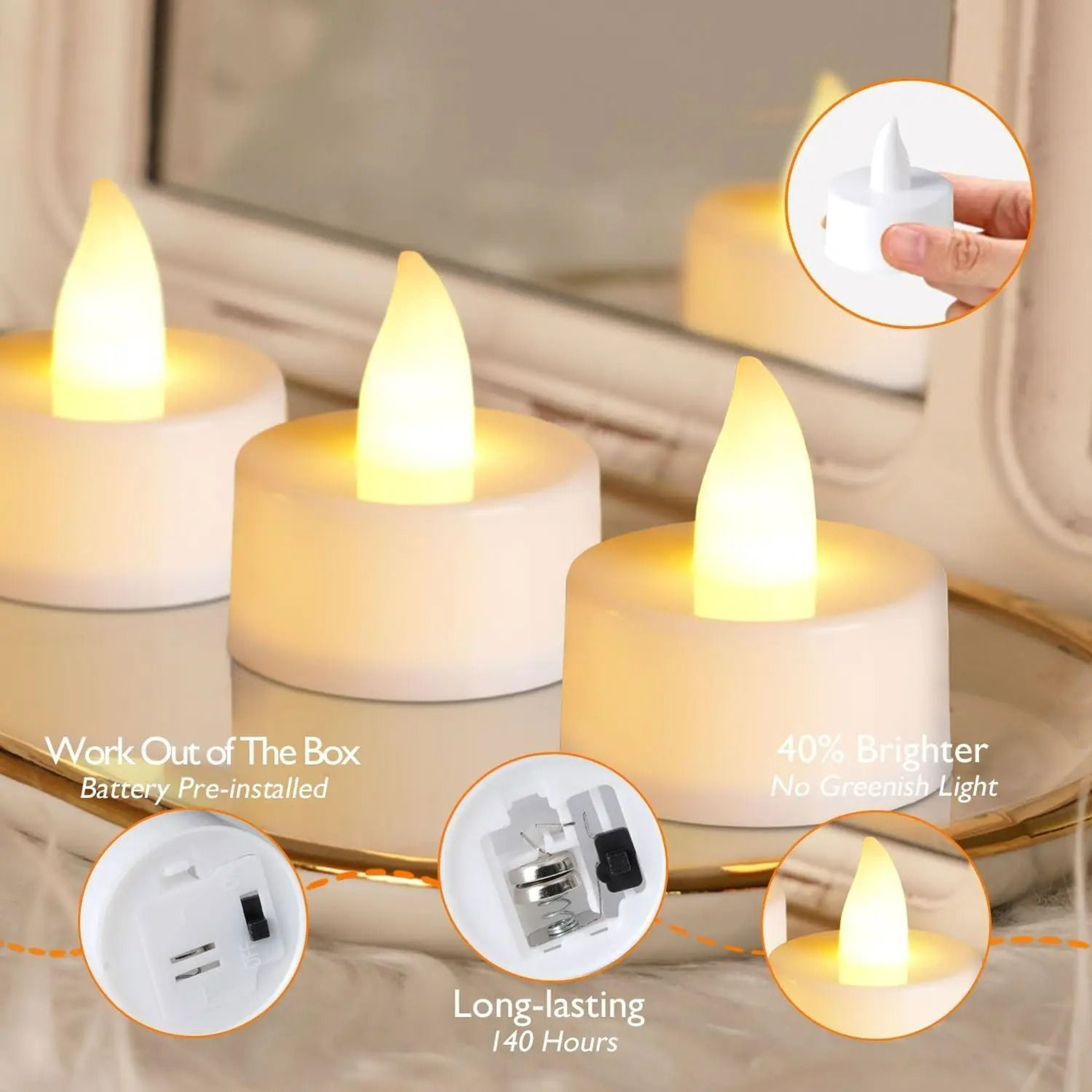 Flameless LED Tea Light Candles Warm White BatteryOperated Pack 1