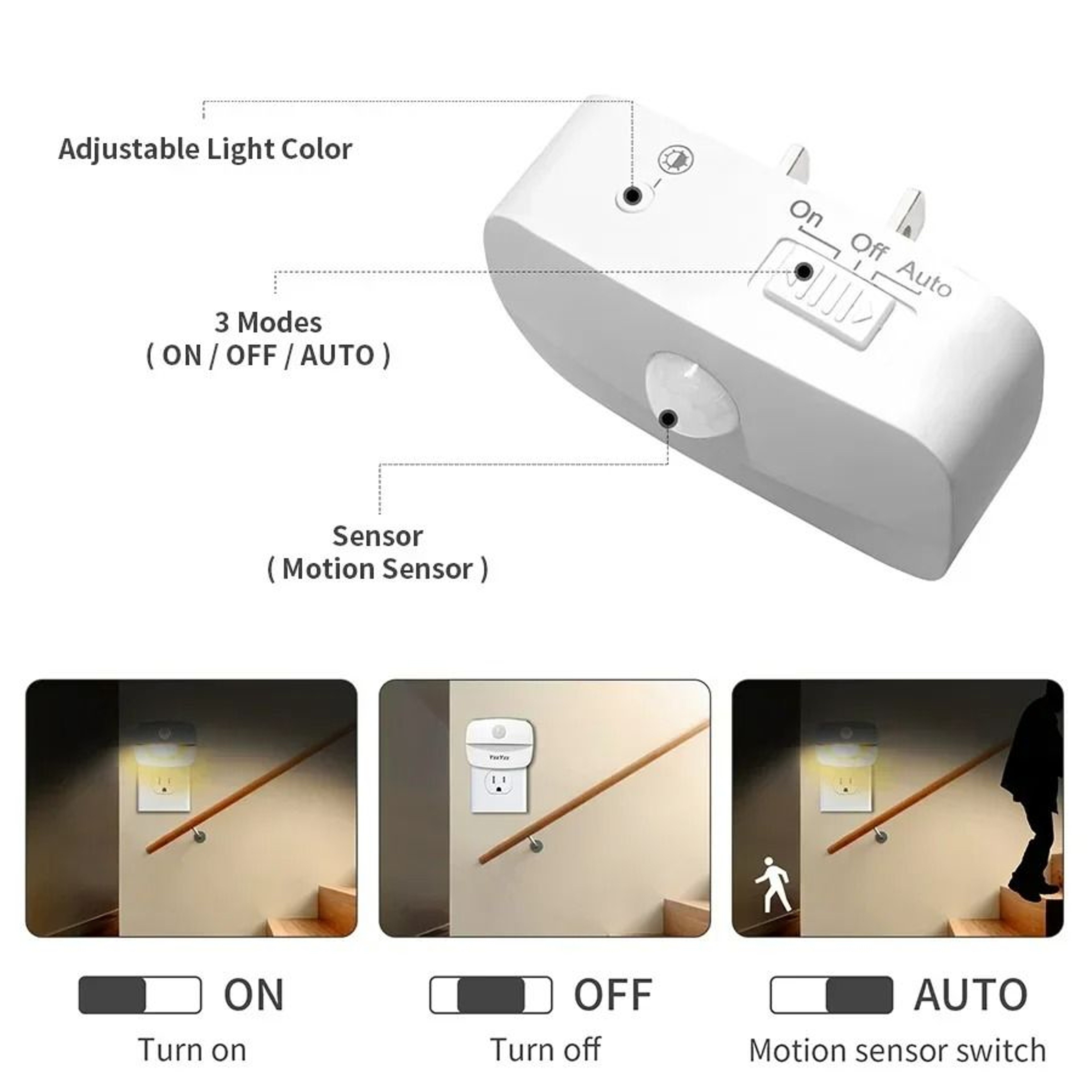 Plugin LED Motion Sensor Night Light US Plug 3
