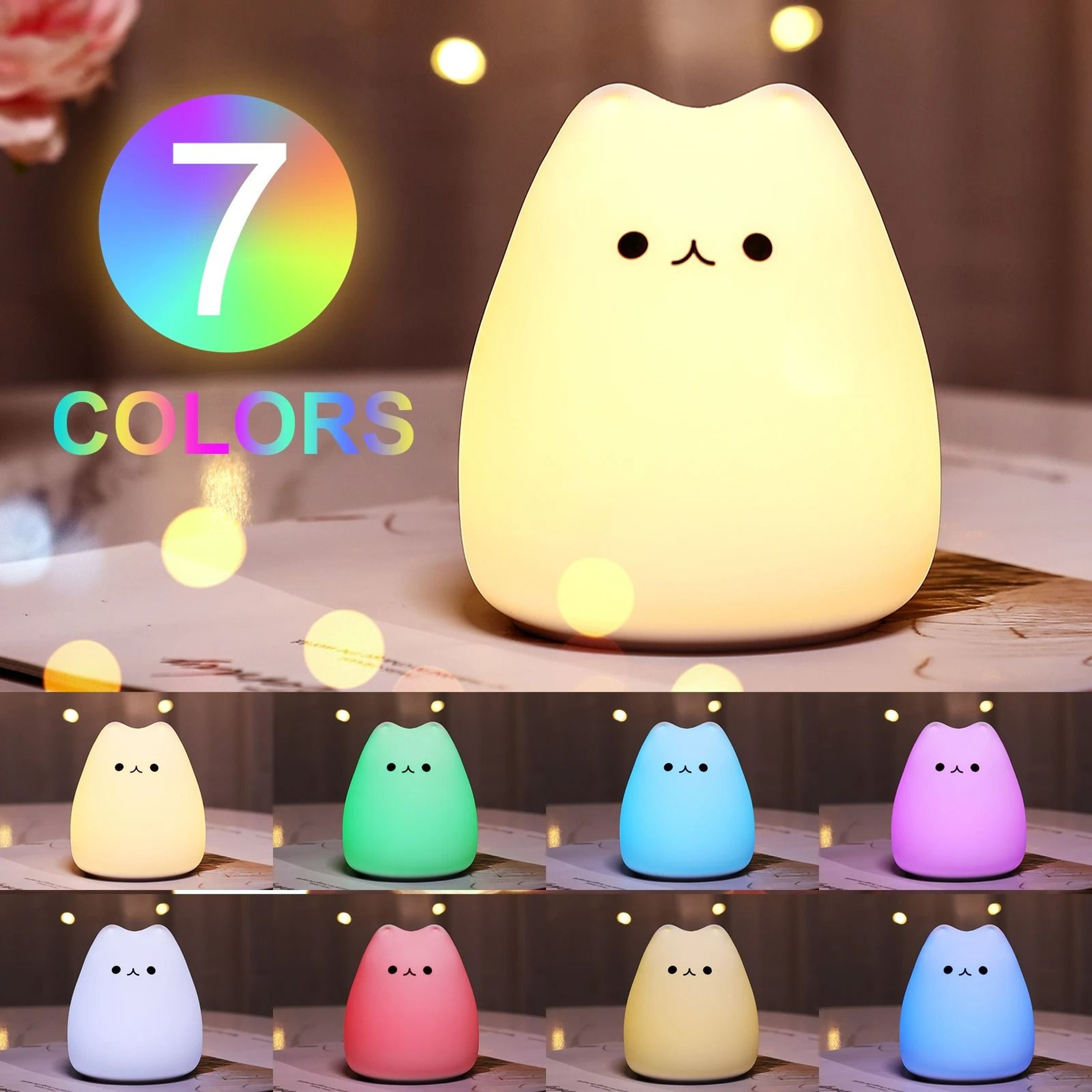 Kawaii Mini Cat Silicone LED Night Light 1
