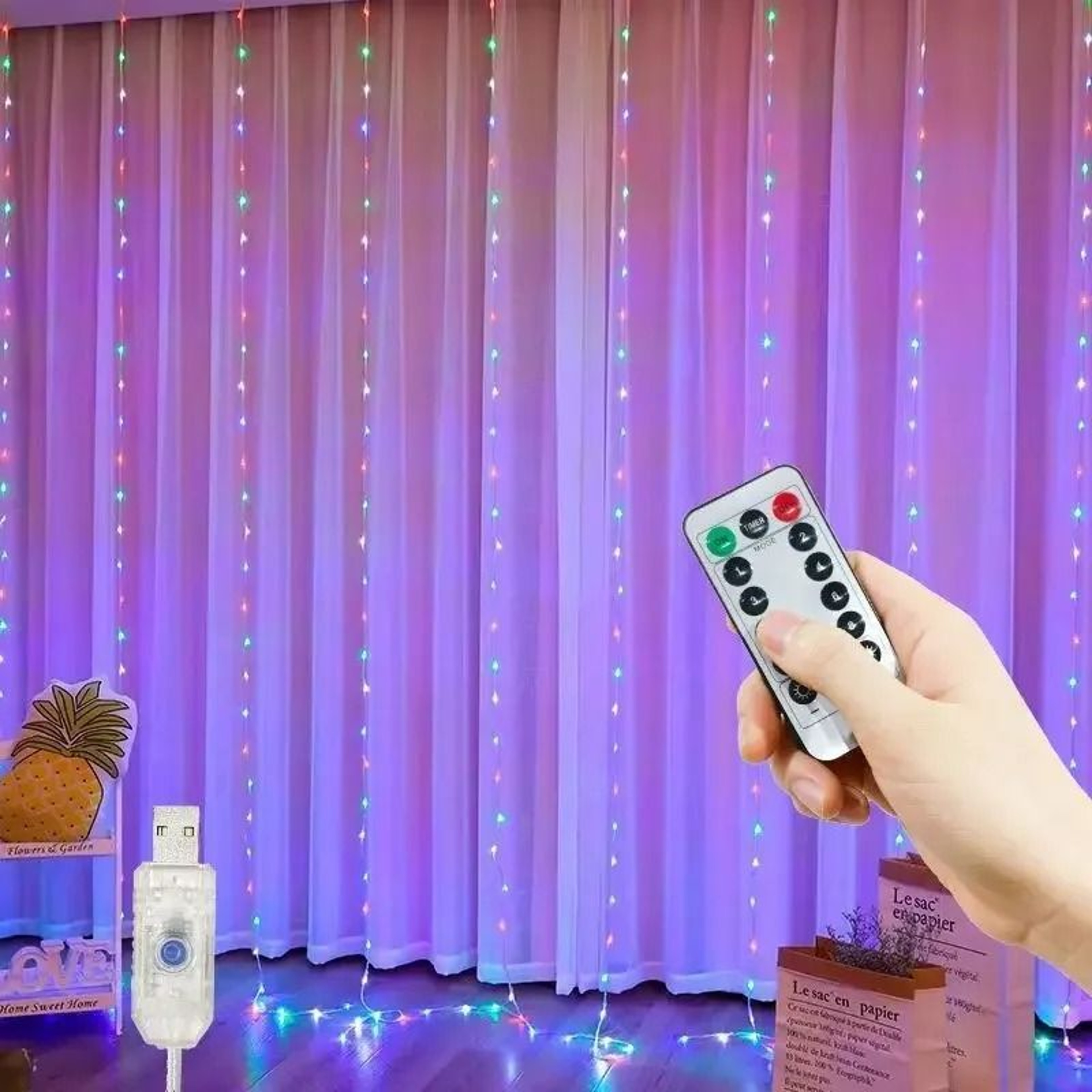 USB Fairy Curtain Lights Remote Control Hanging String Lights 9
