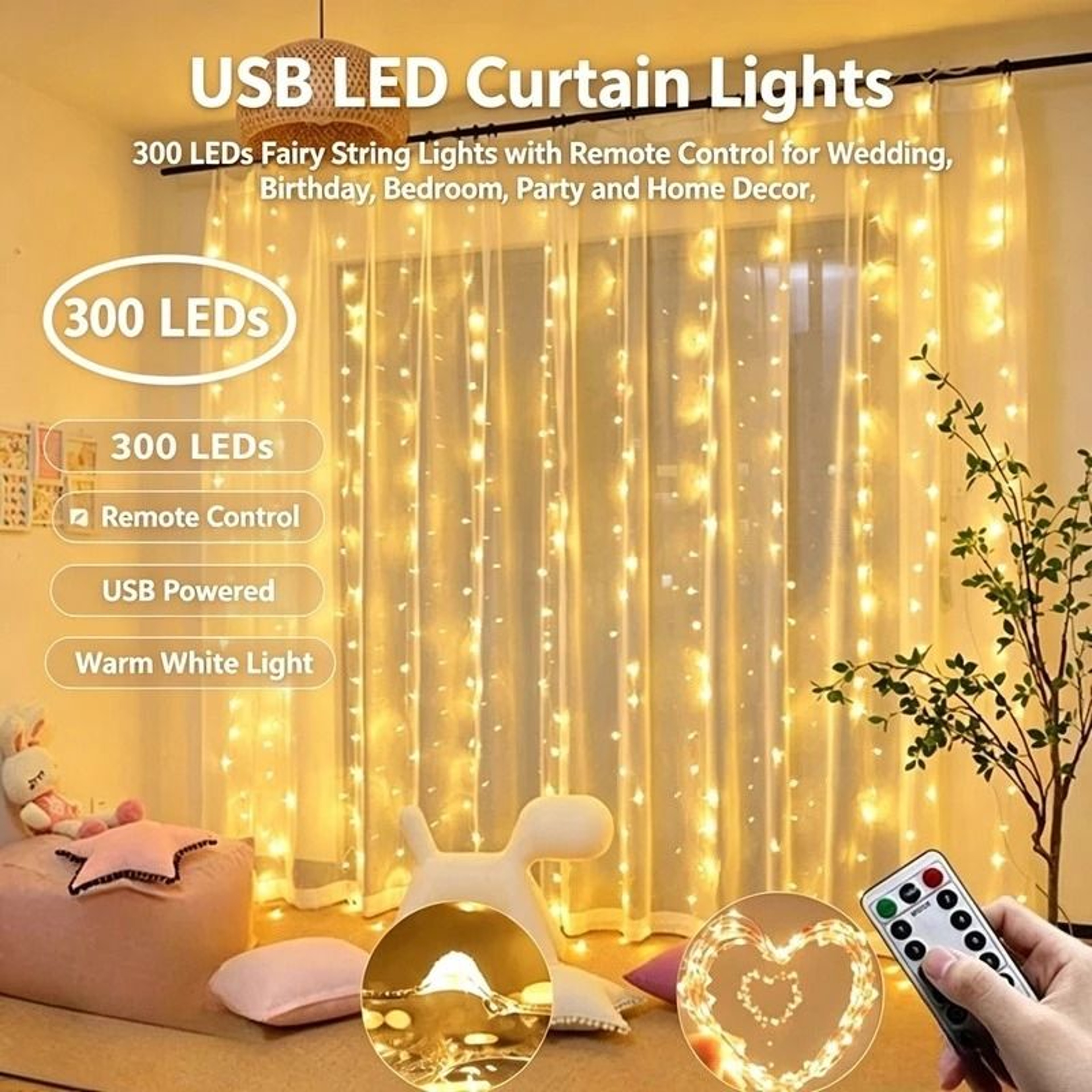 Cool USB LED Curtain Lights Remote Control Hanging Garland Lights 1