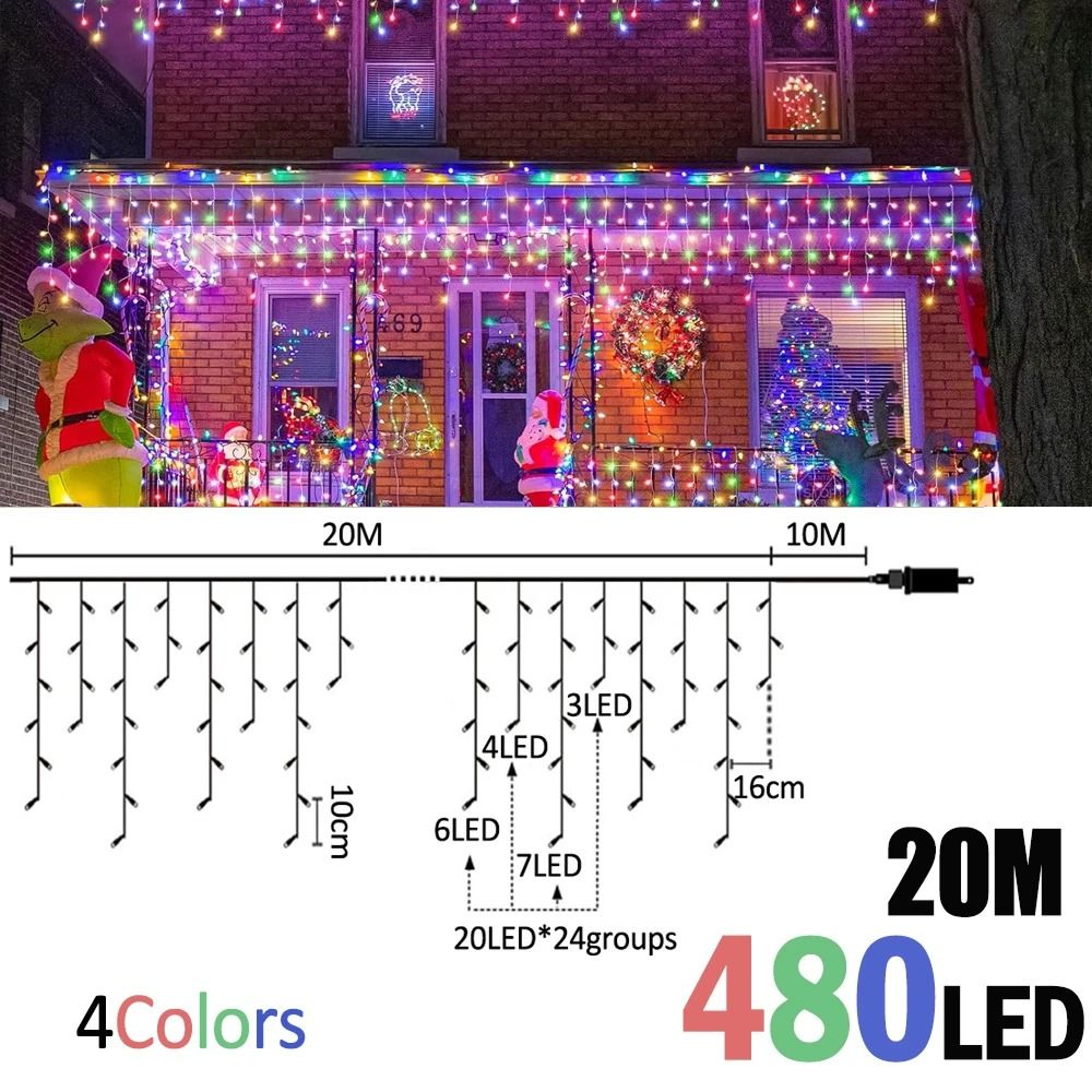 Waterproof Outdoor Icicle Curtain Lights 8 Modes PlugIn Fairy Lights 9