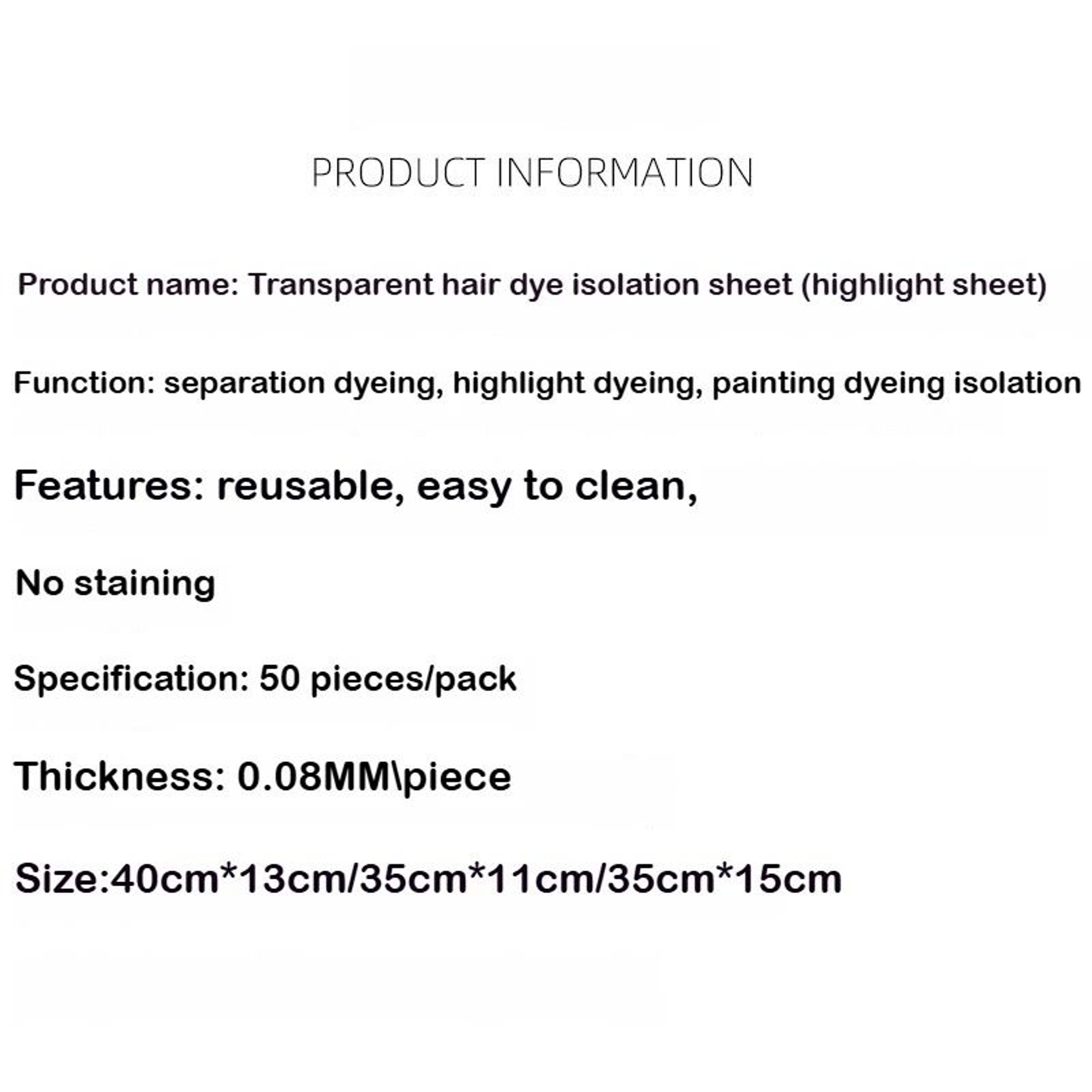 50 Piece Reusable Transparent Hair Color Isolation Meche Sheets 5