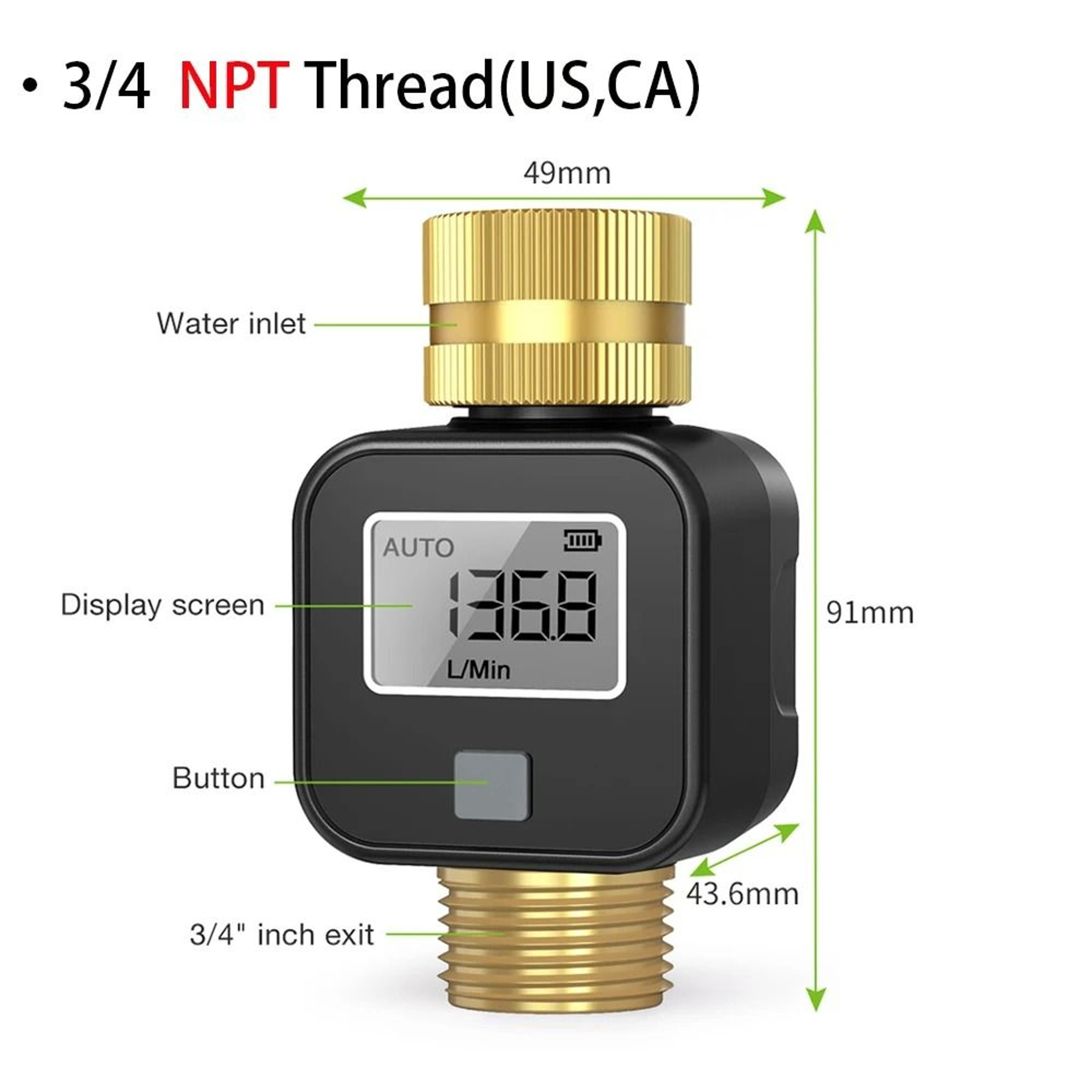 Digital Water Flow Meter With Brass Connectors 7