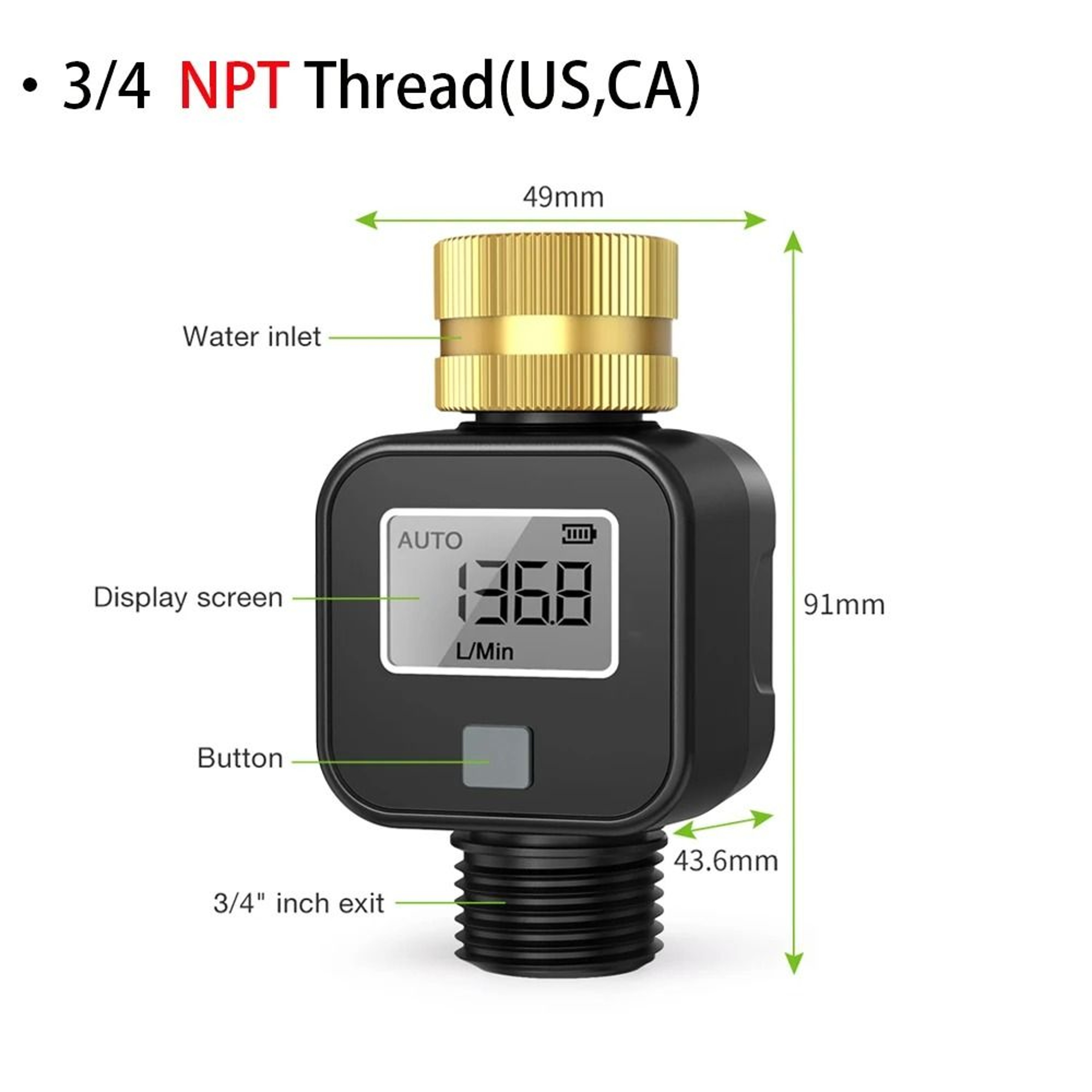 Digital Water Flow Meter With Brass Connectors 6
