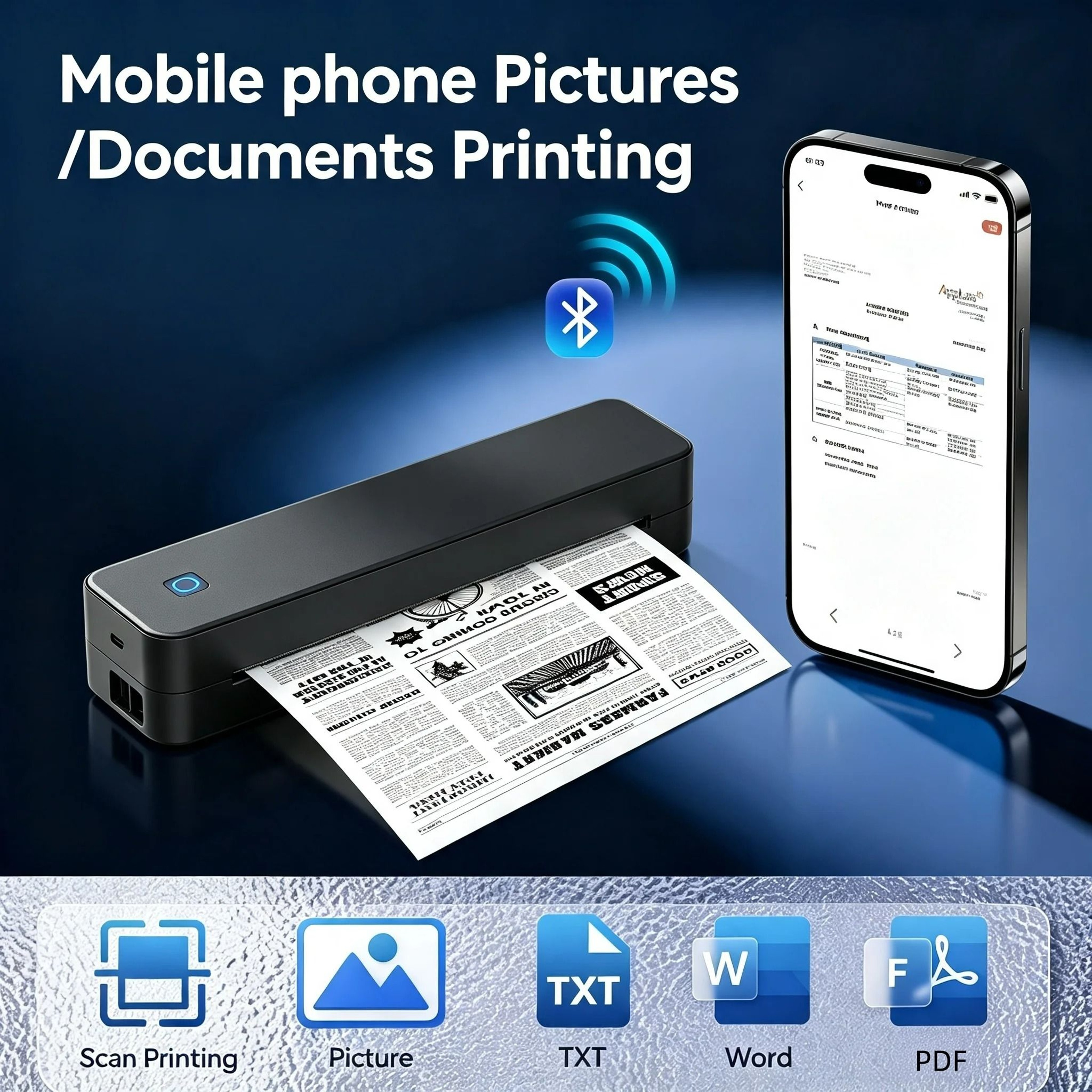 Portable Wireless A4 Thermal Document Printer with 1 Roll Paper 1