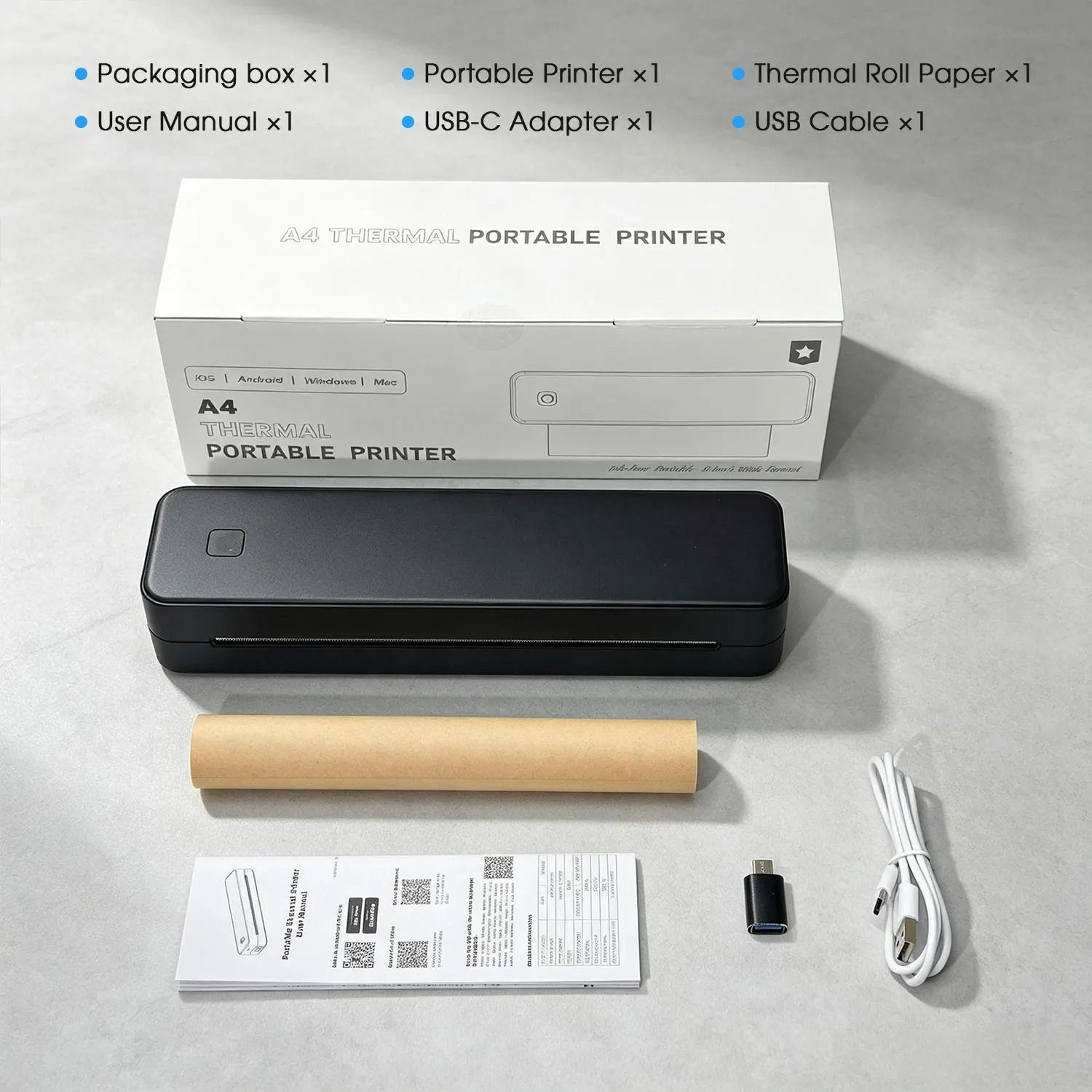 Portable Wireless A4 Thermal Document Printer with 1 Roll Paper 6
