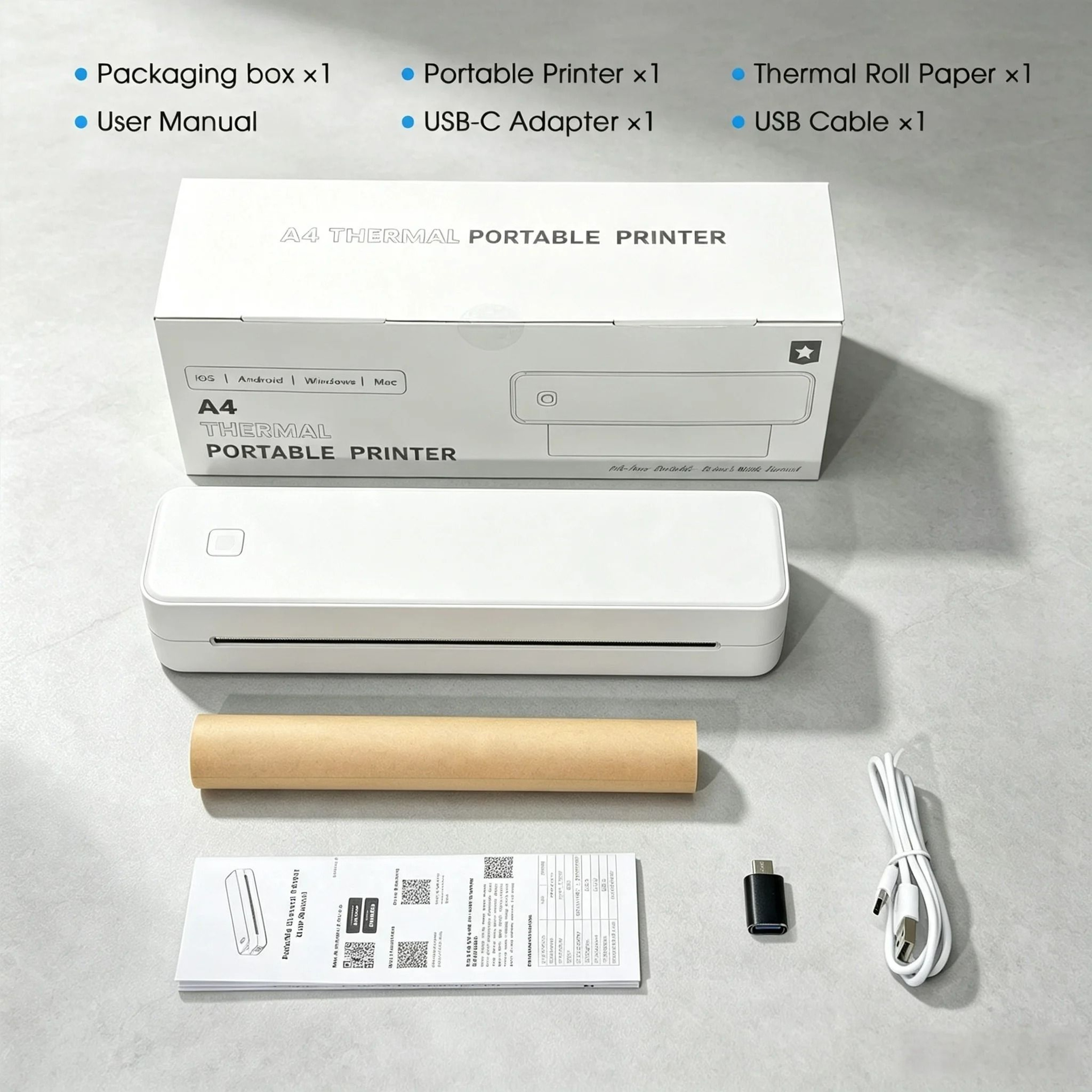 Portable Wireless A4 Thermal Document Printer with 1 Roll Paper 5