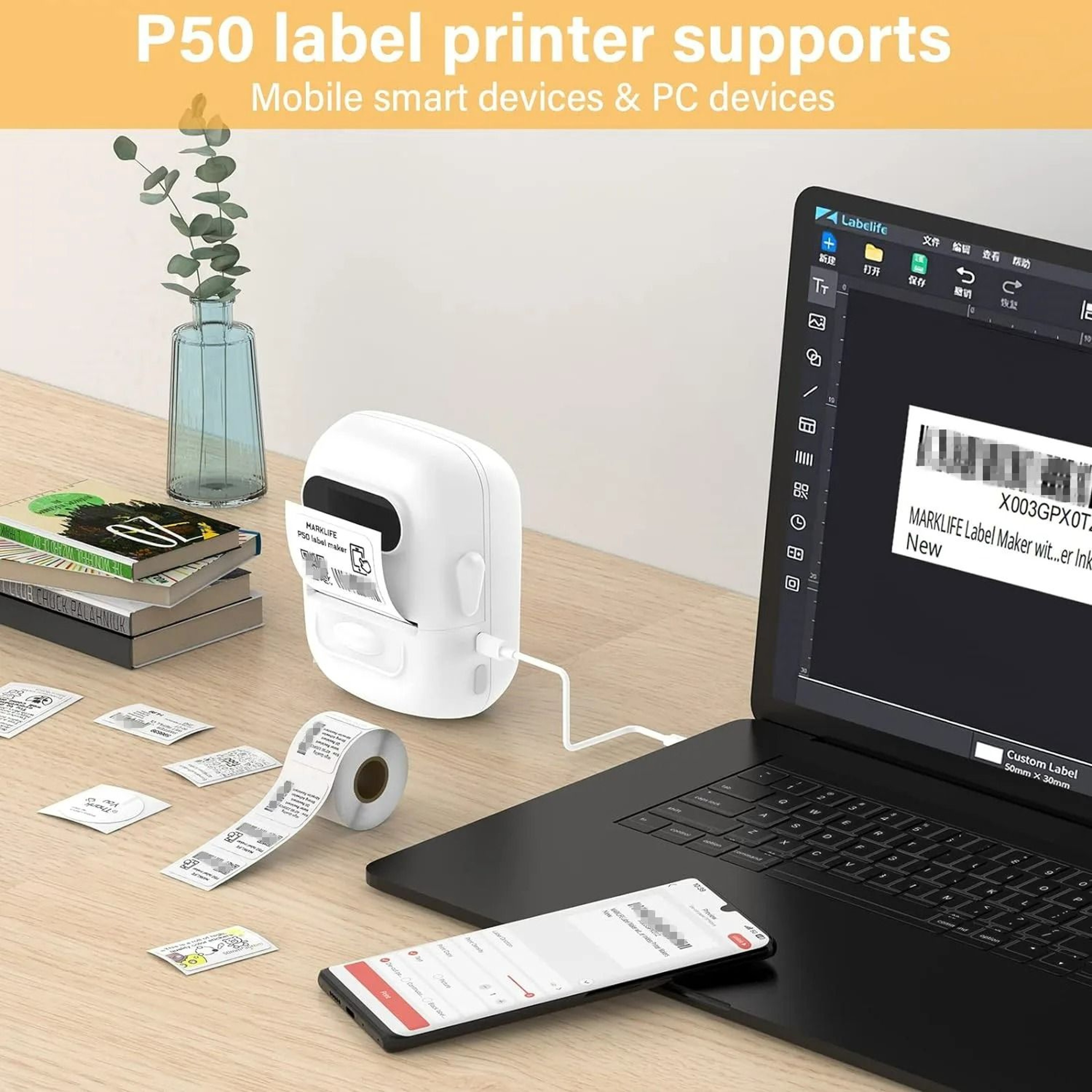 Wireless 2Inch Commercial Thermal Label Printer Compact  Rechargeable Design 4