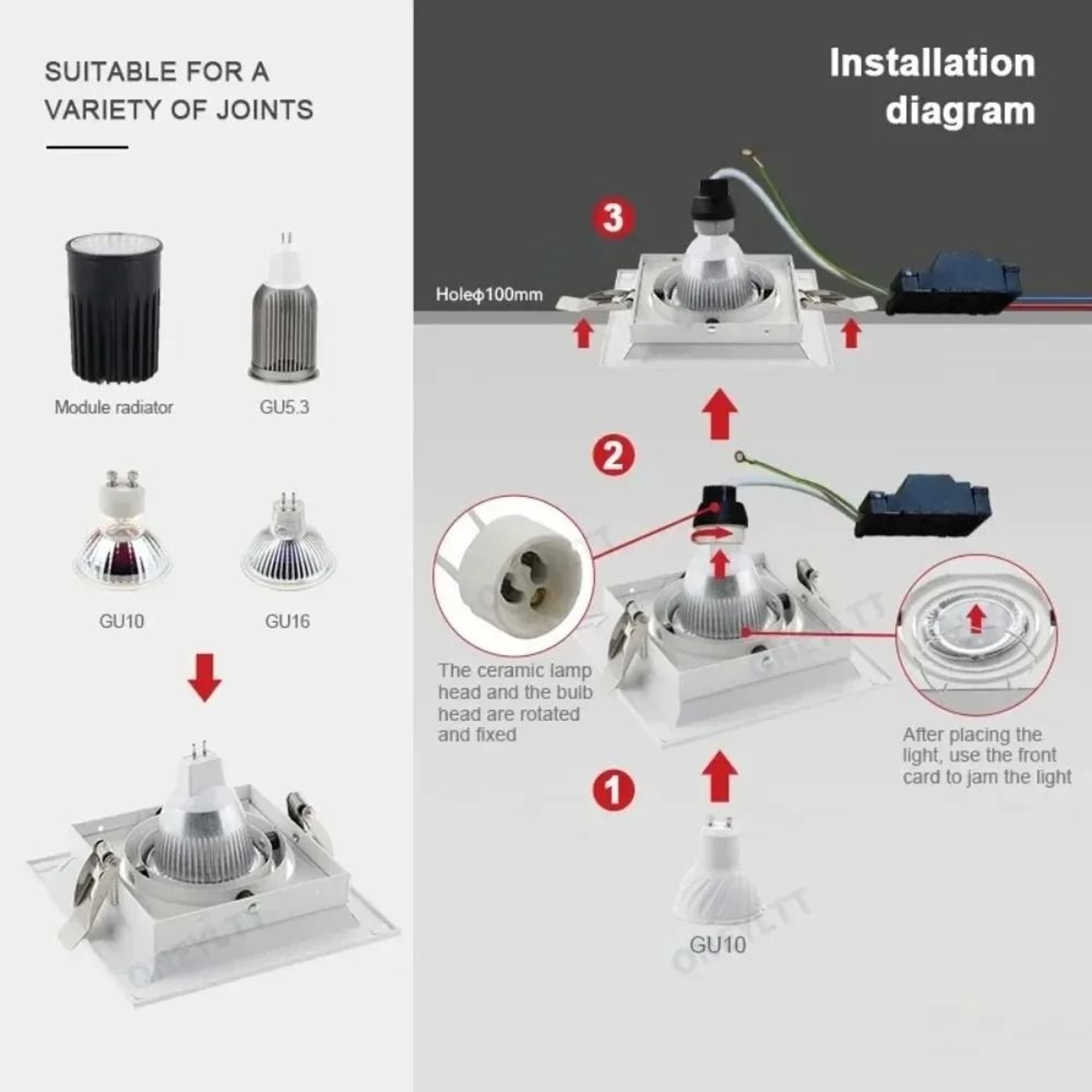 Square Recessed Adjustable Spotlight Holder Fixture 4