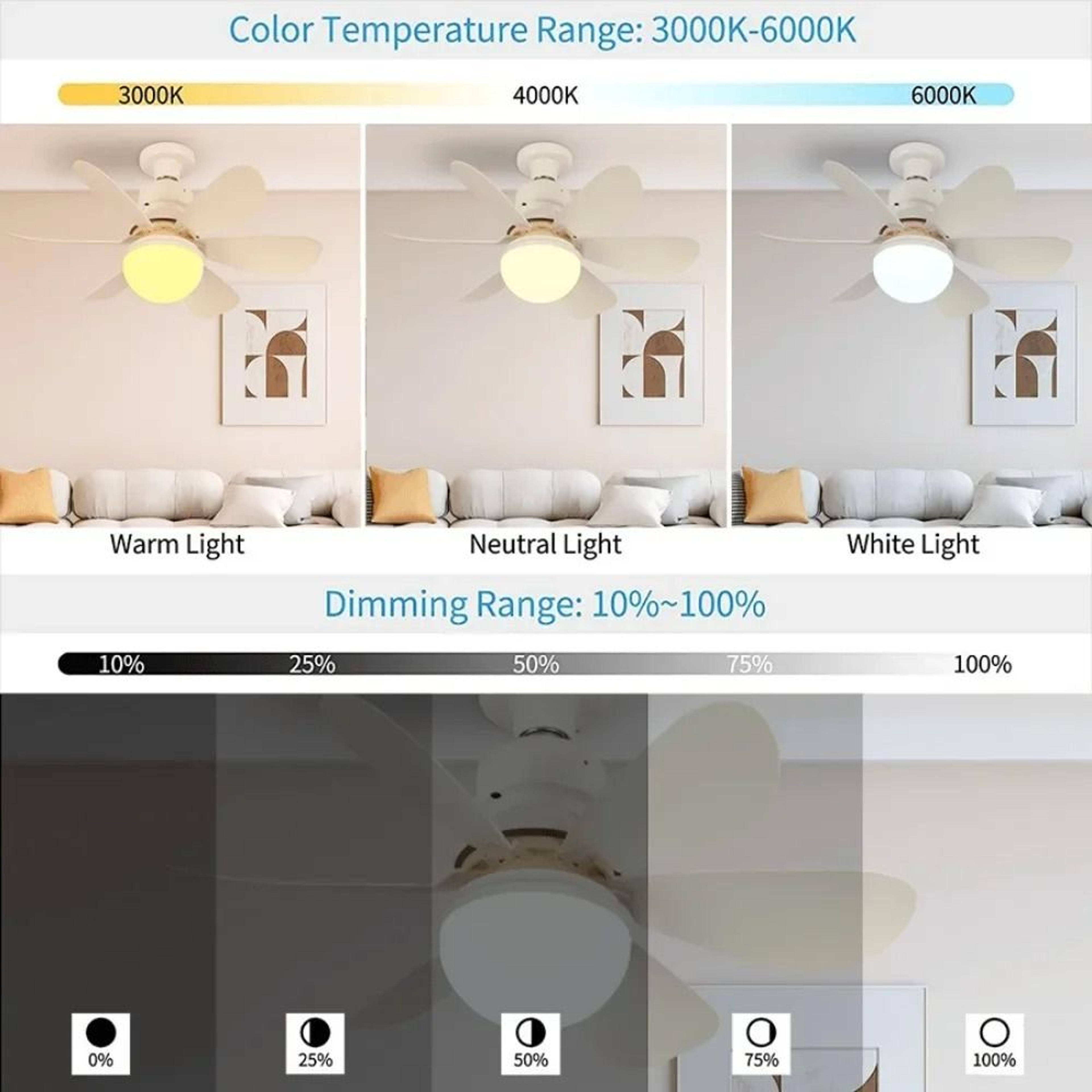 Modern 6Blade Silent LED Ceiling Fan Light With Remote 30W  40W 4