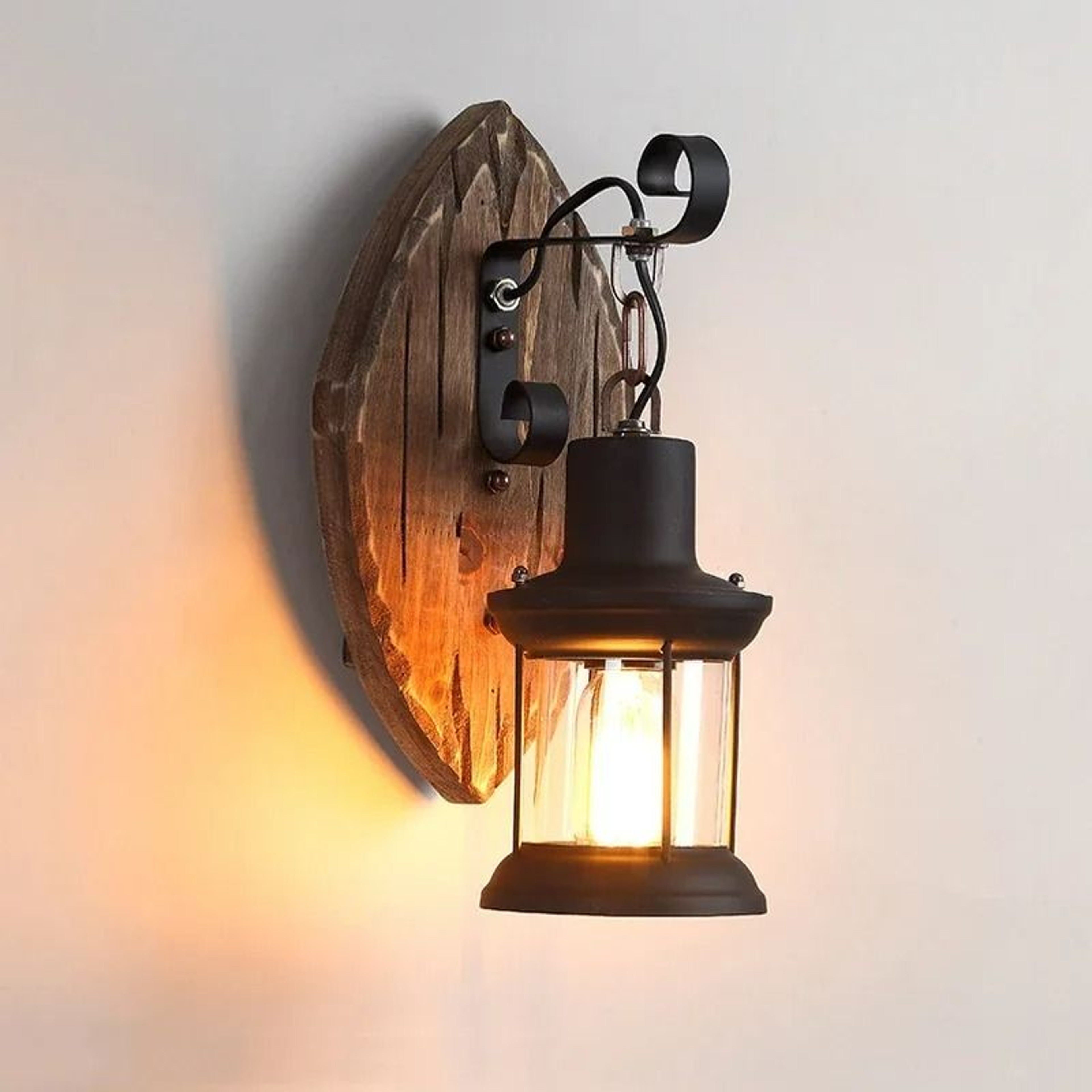 Outdoor Antique Wood  Glass Industrial Retro Wall Sconce 6