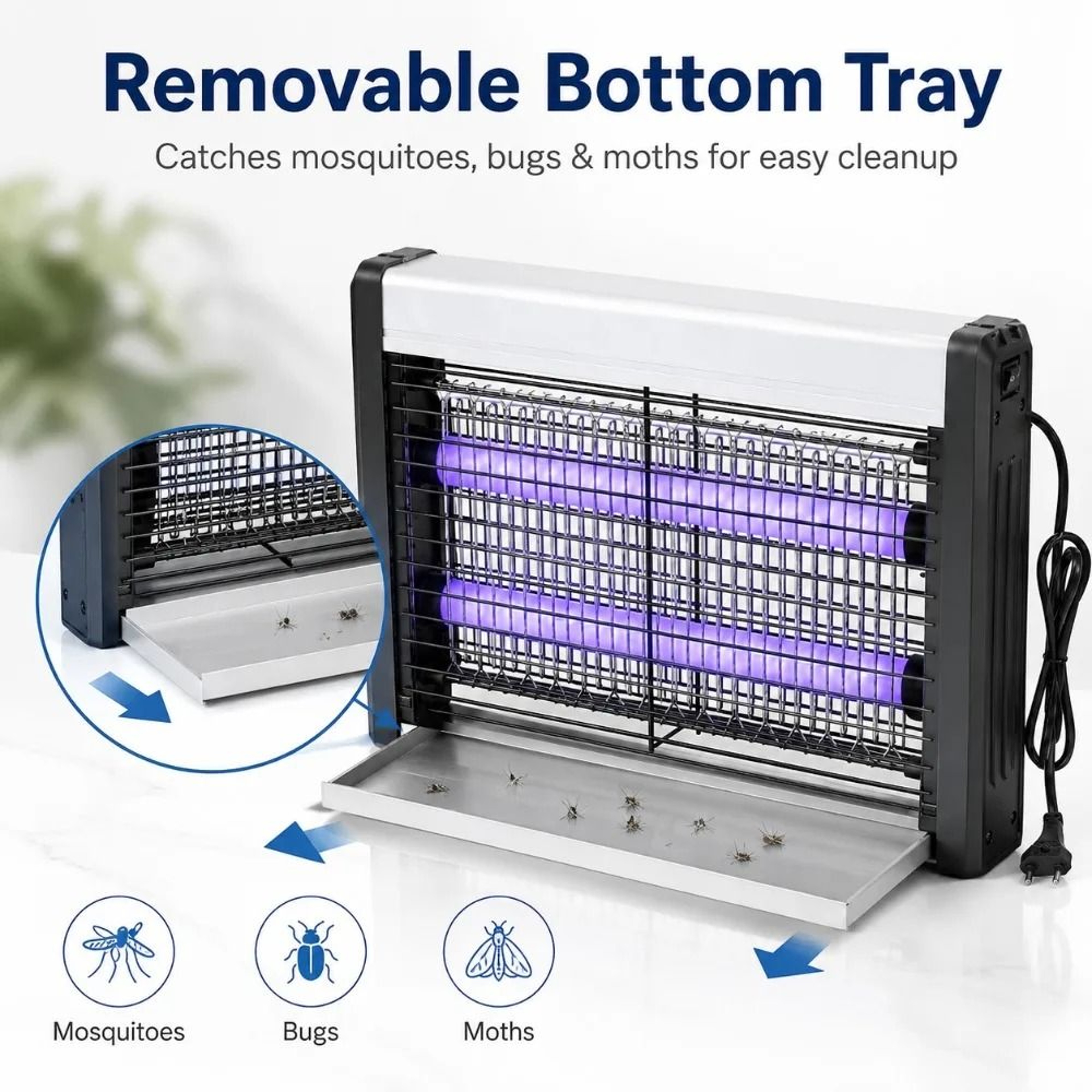 Commercial 2 LED Tube Electric Mosquito Zapper With Tray 6