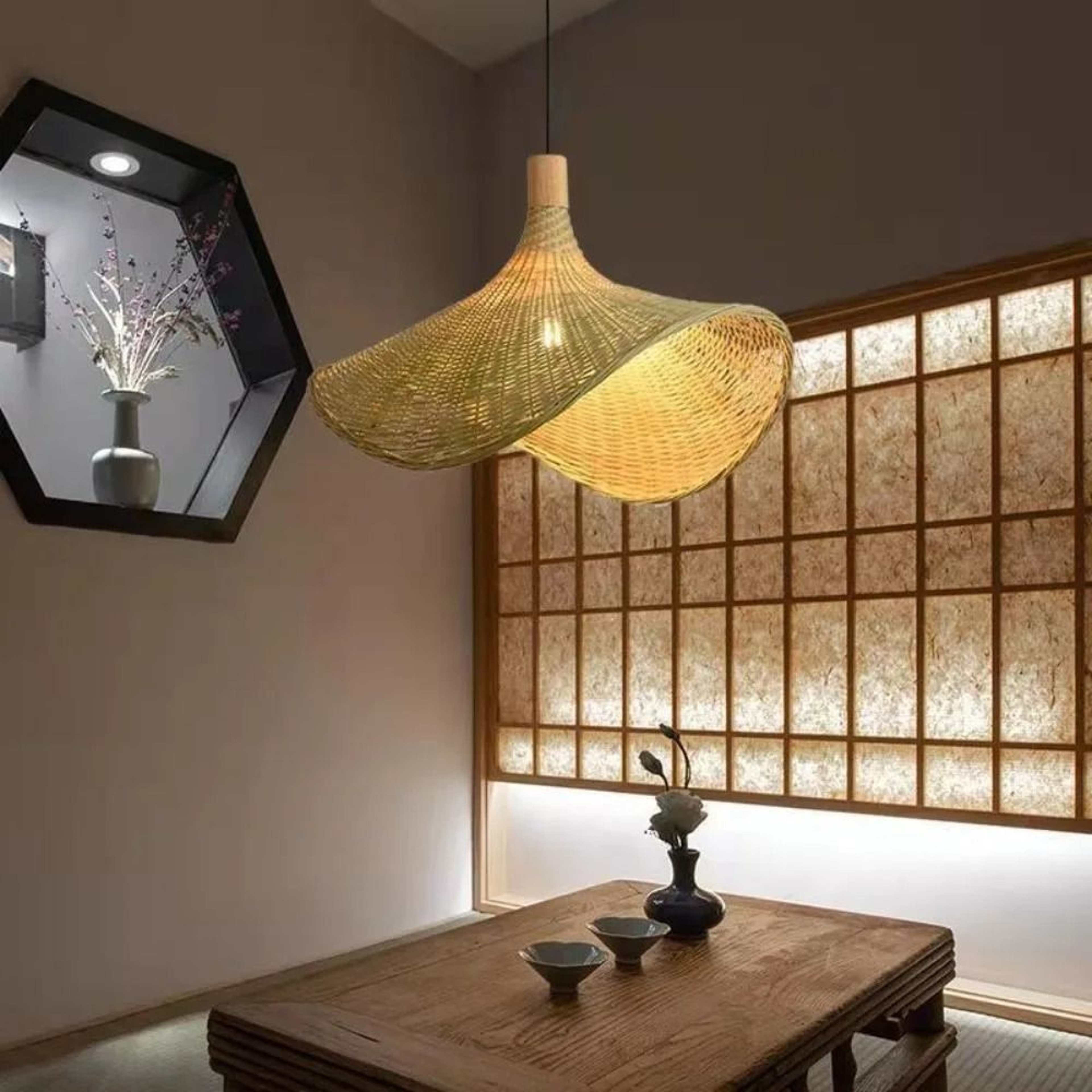 Vintage Woven Bamboo Rattan Pendant Light 0