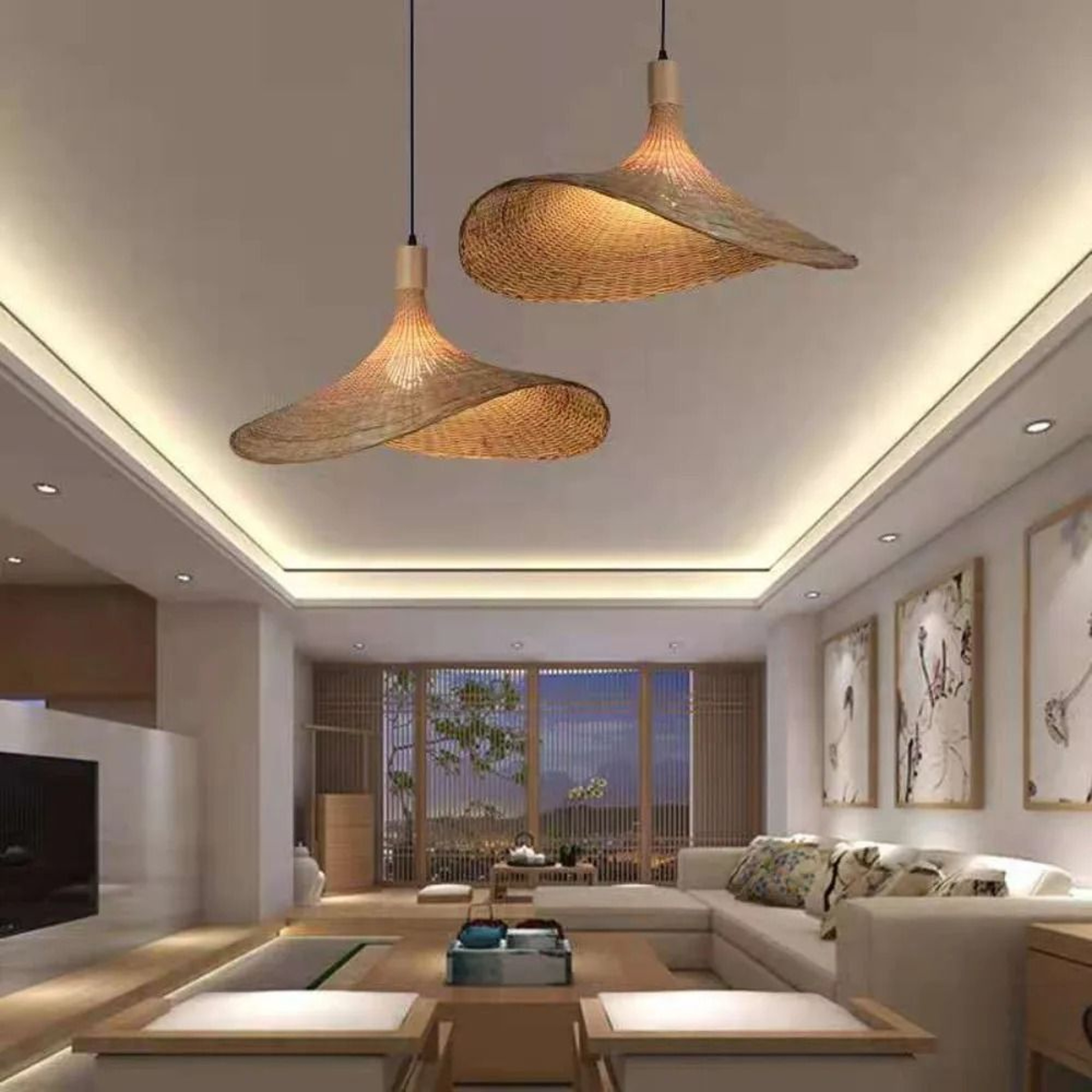 Vintage Woven Bamboo Rattan Pendant Light 3