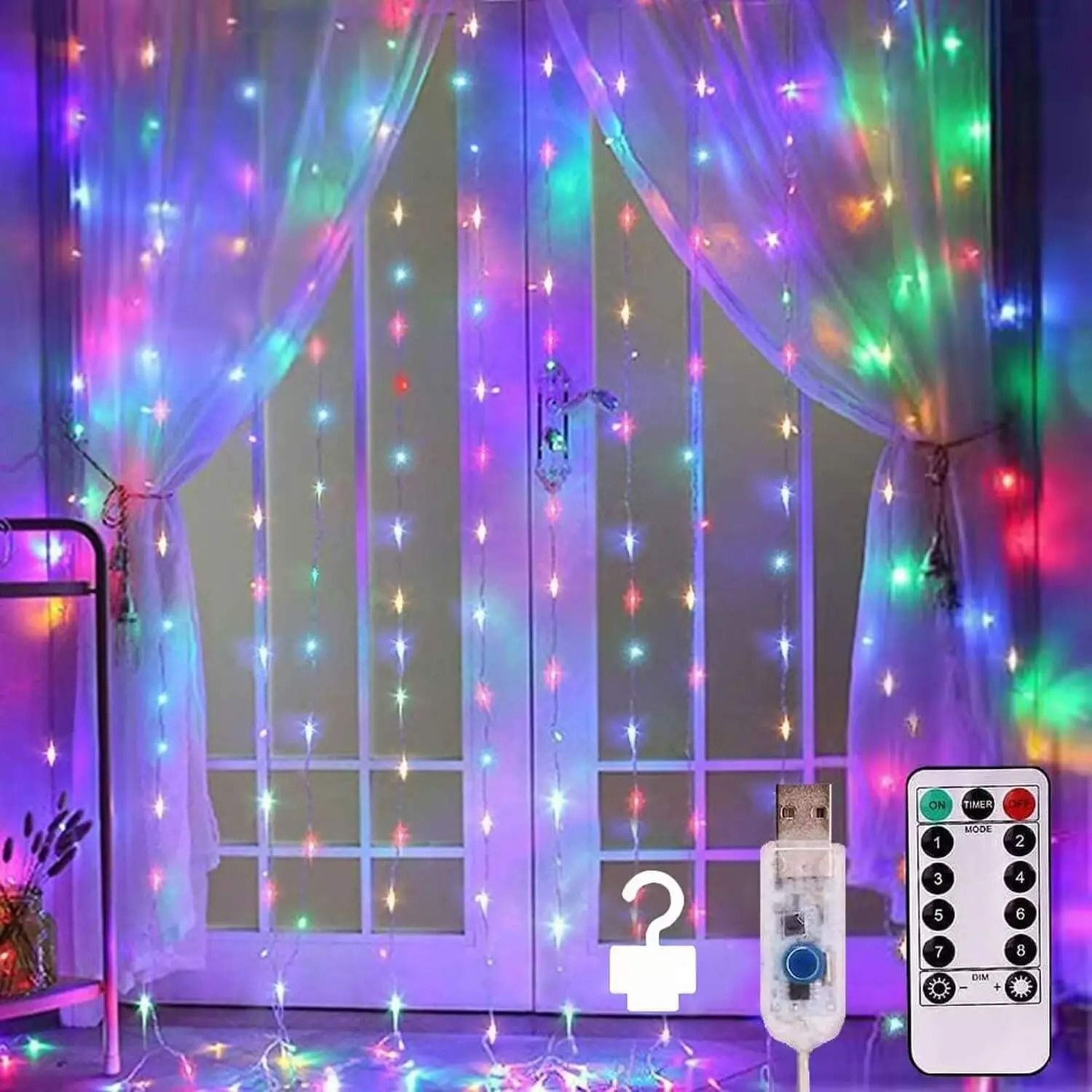 300 LED Curtain Fairy Lights With Remote 0