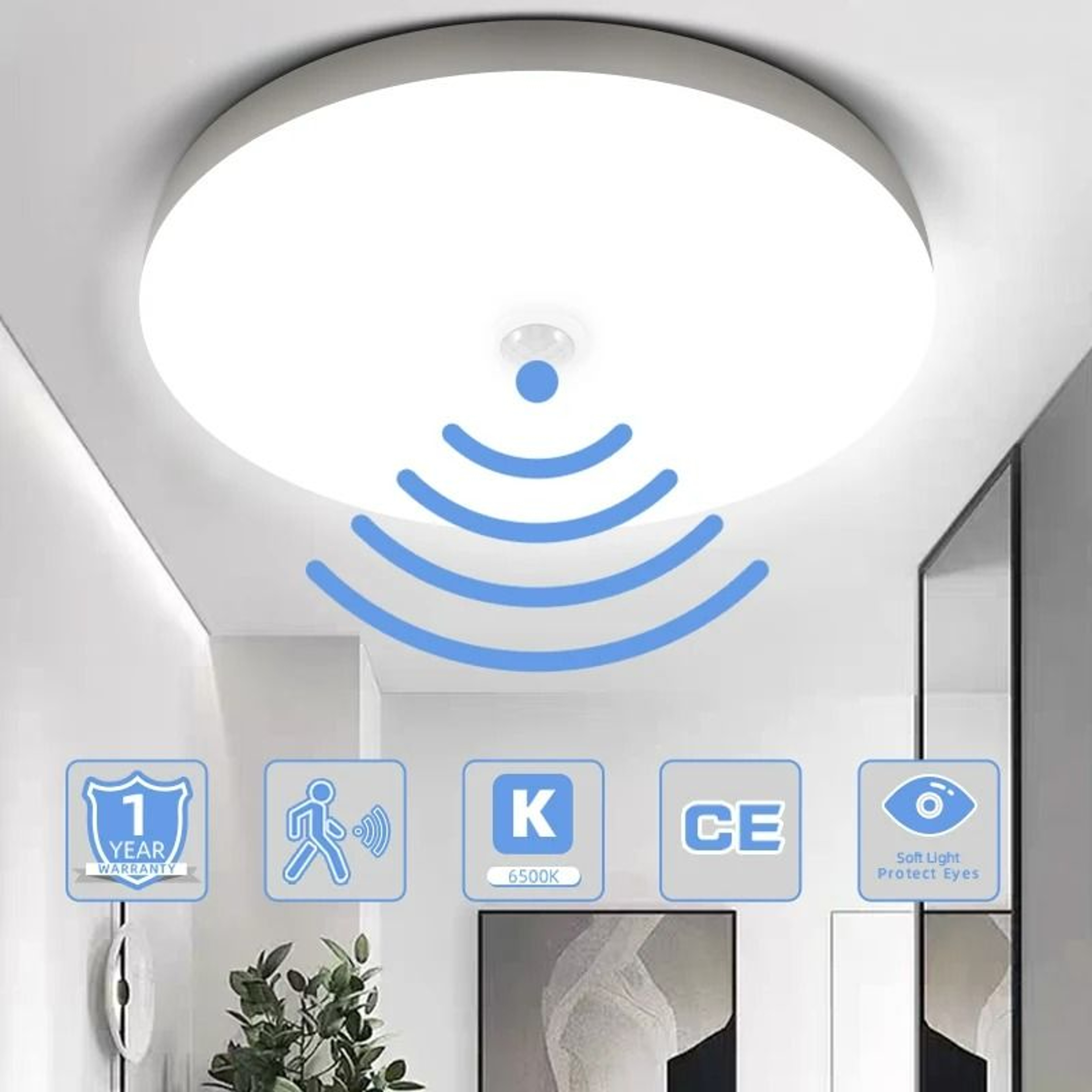 Motion Sensor LED Ceiling Light IP44 Waterproof Smart Night Lamp 1