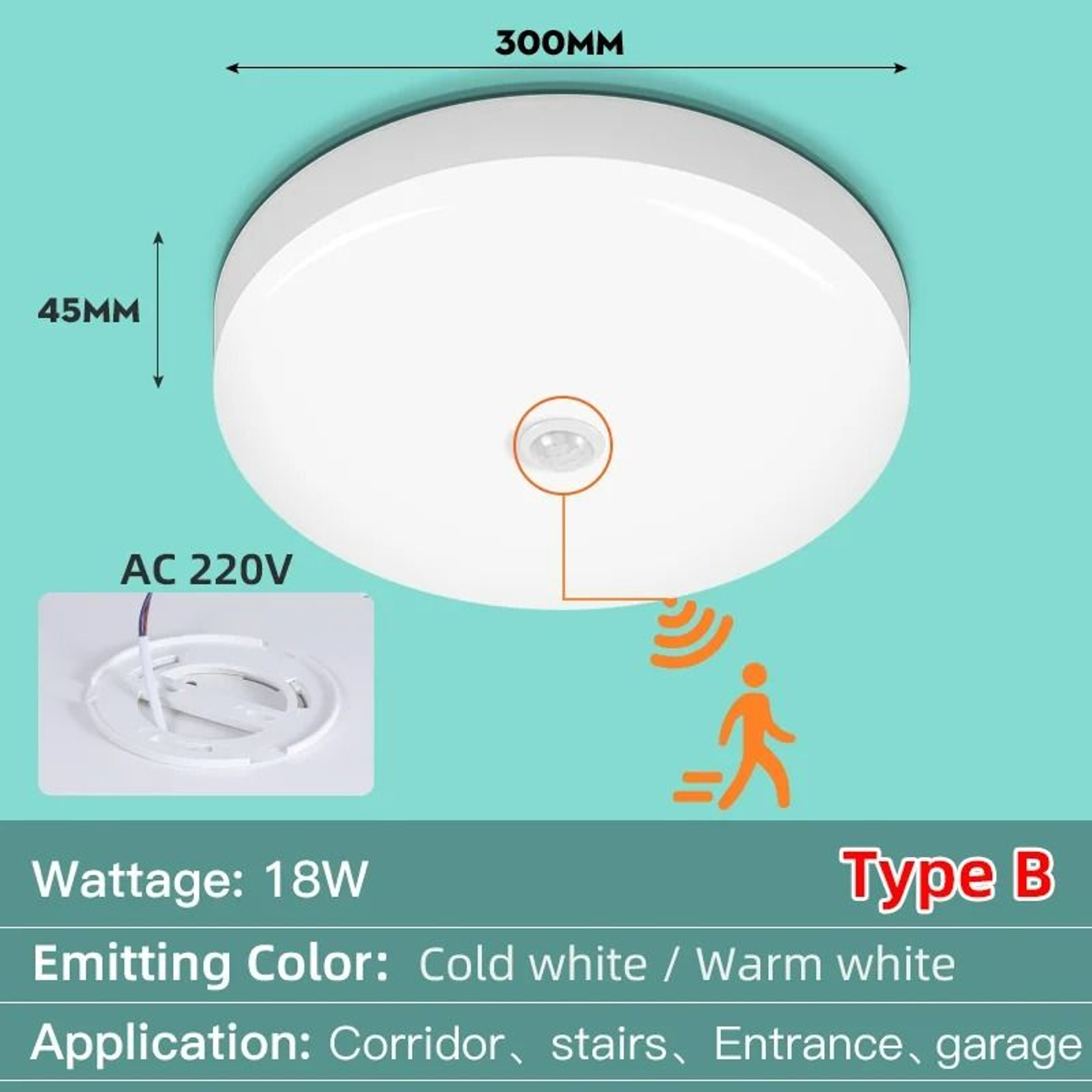 Motion Sensor LED Ceiling Light IP44 Waterproof Smart Night Lamp 11