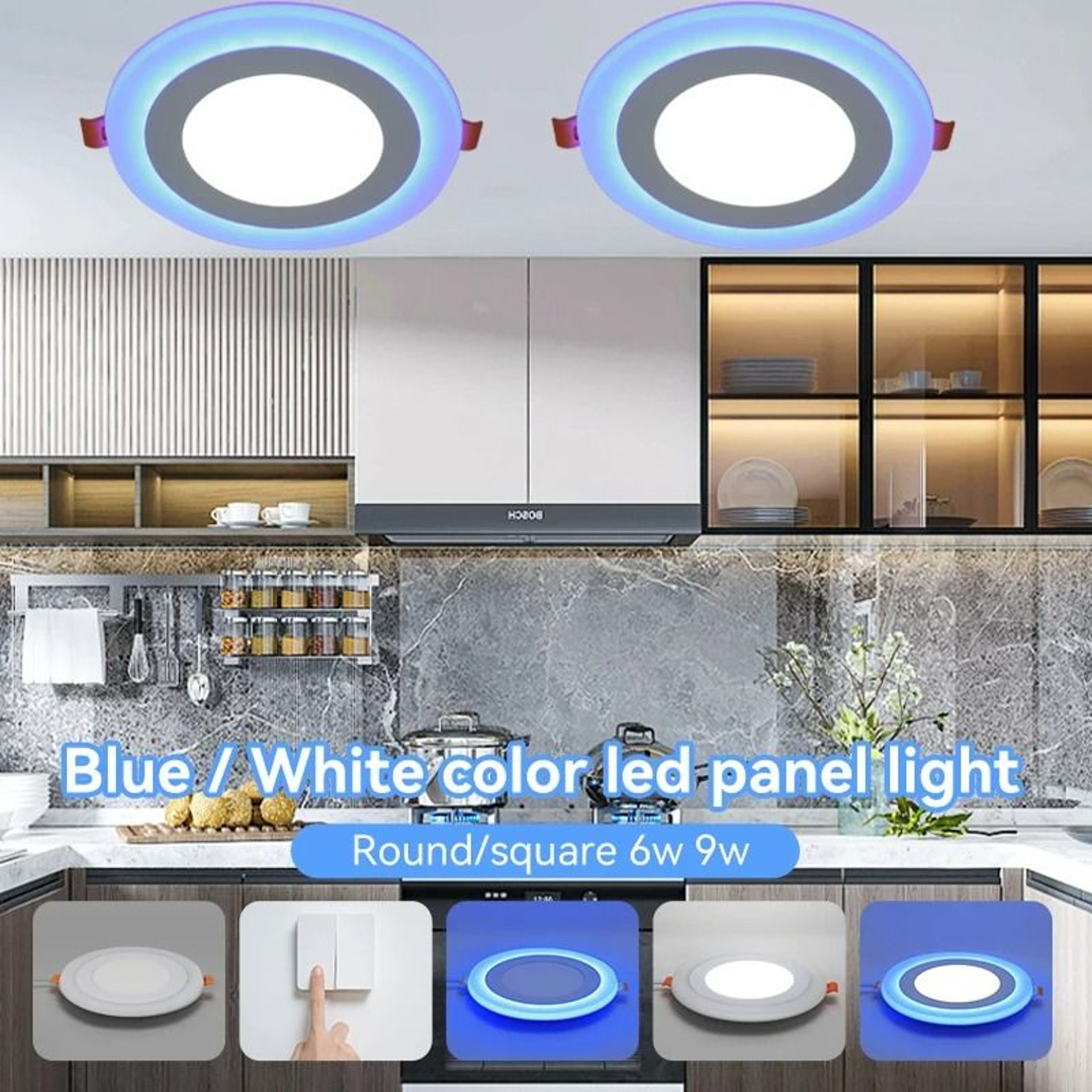 Modern DualColor LED Ceiling Panel Downlight Cold White  Blue Halo Recessed Spotlight 0
