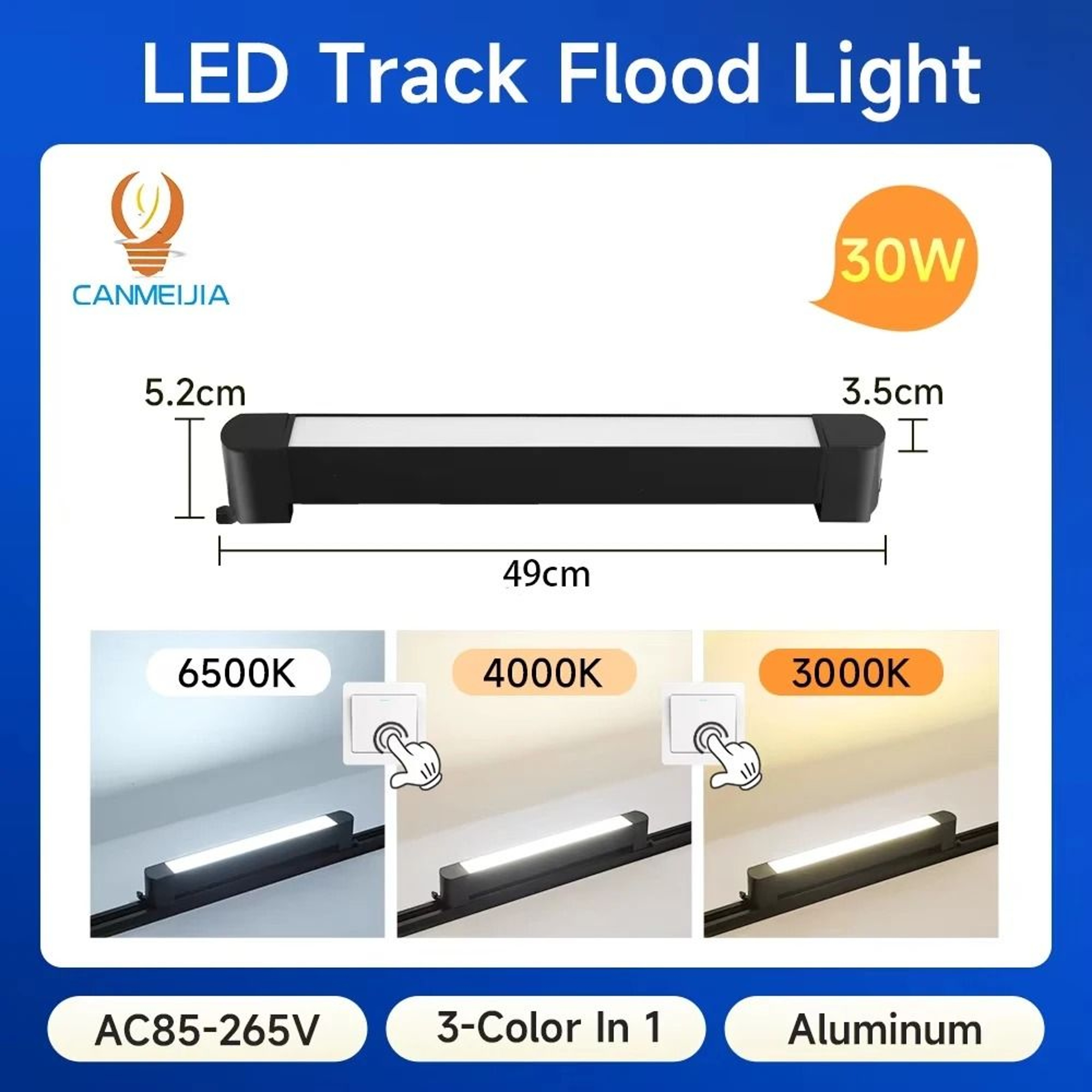 Modern Tricolor Linear Track Floodlight Fixture 12