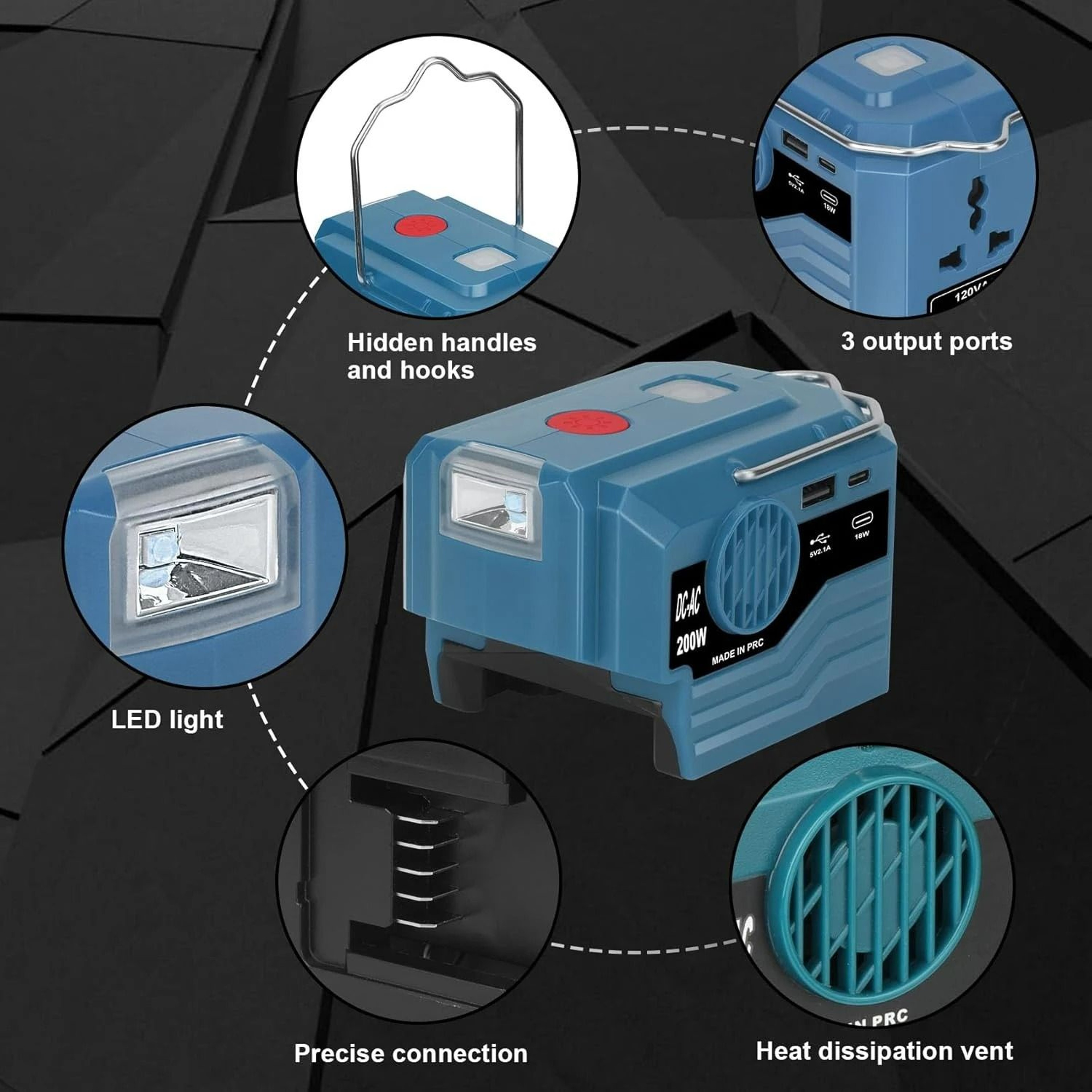 Portable 200W Power Inverter  MultiPort Generator For 18V20V Lithium Batteries 3