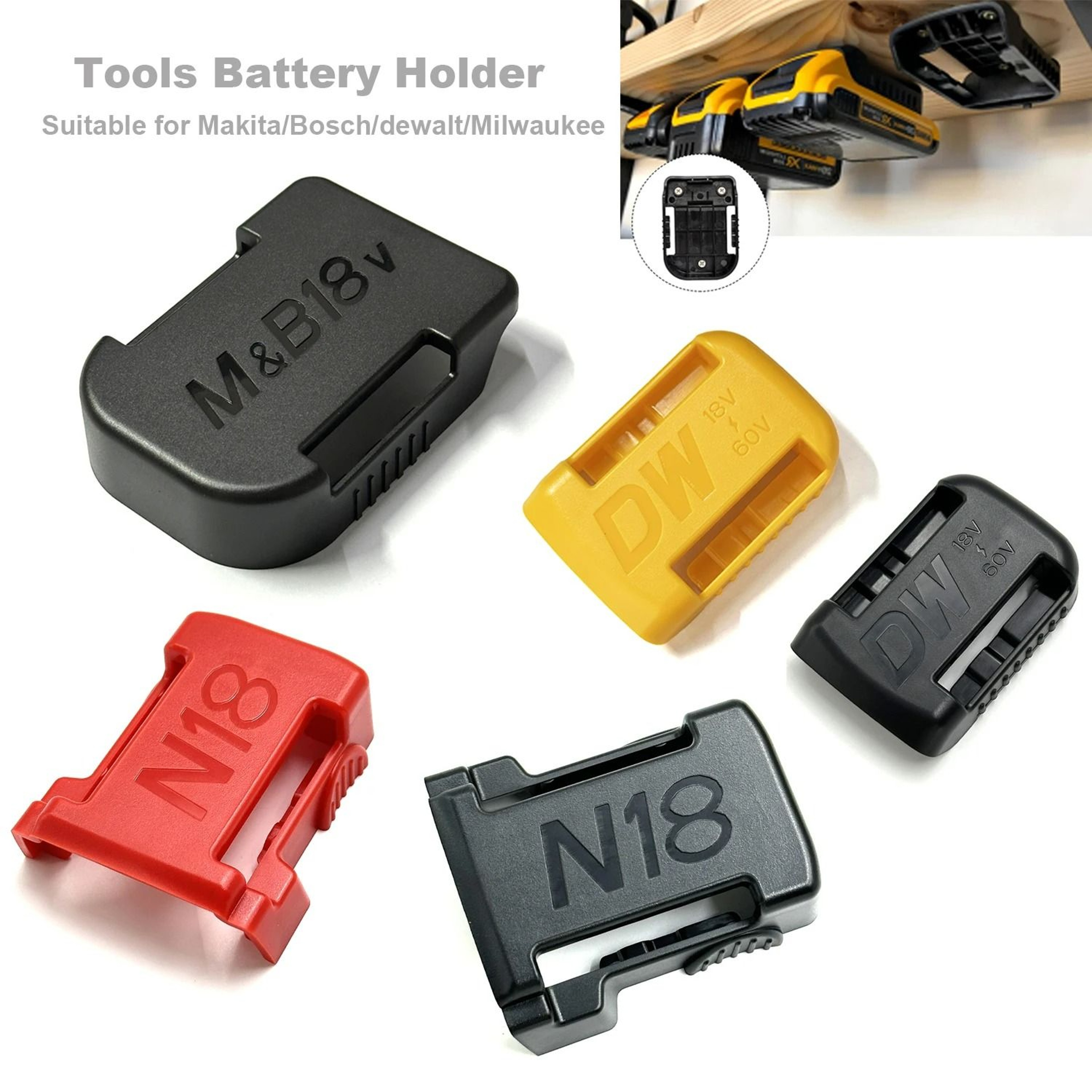 5Pack HeavyDuty Battery Storage Mounts  Dock Holder Racks For 18V20V Lithium Batteries 0