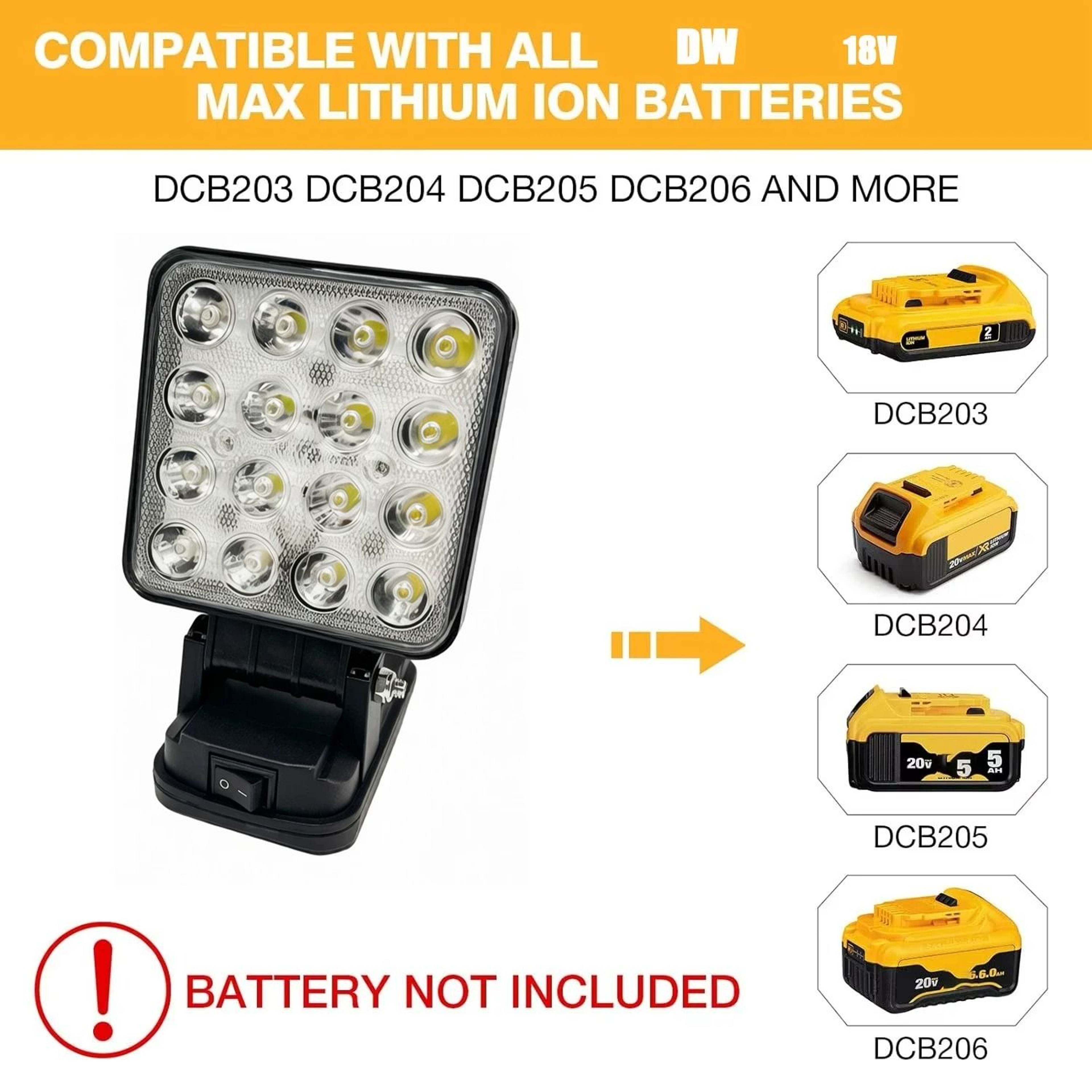 Cordless LED Work Light  Portable Emergency Flood Lamp For 20V Lithium Battery 2