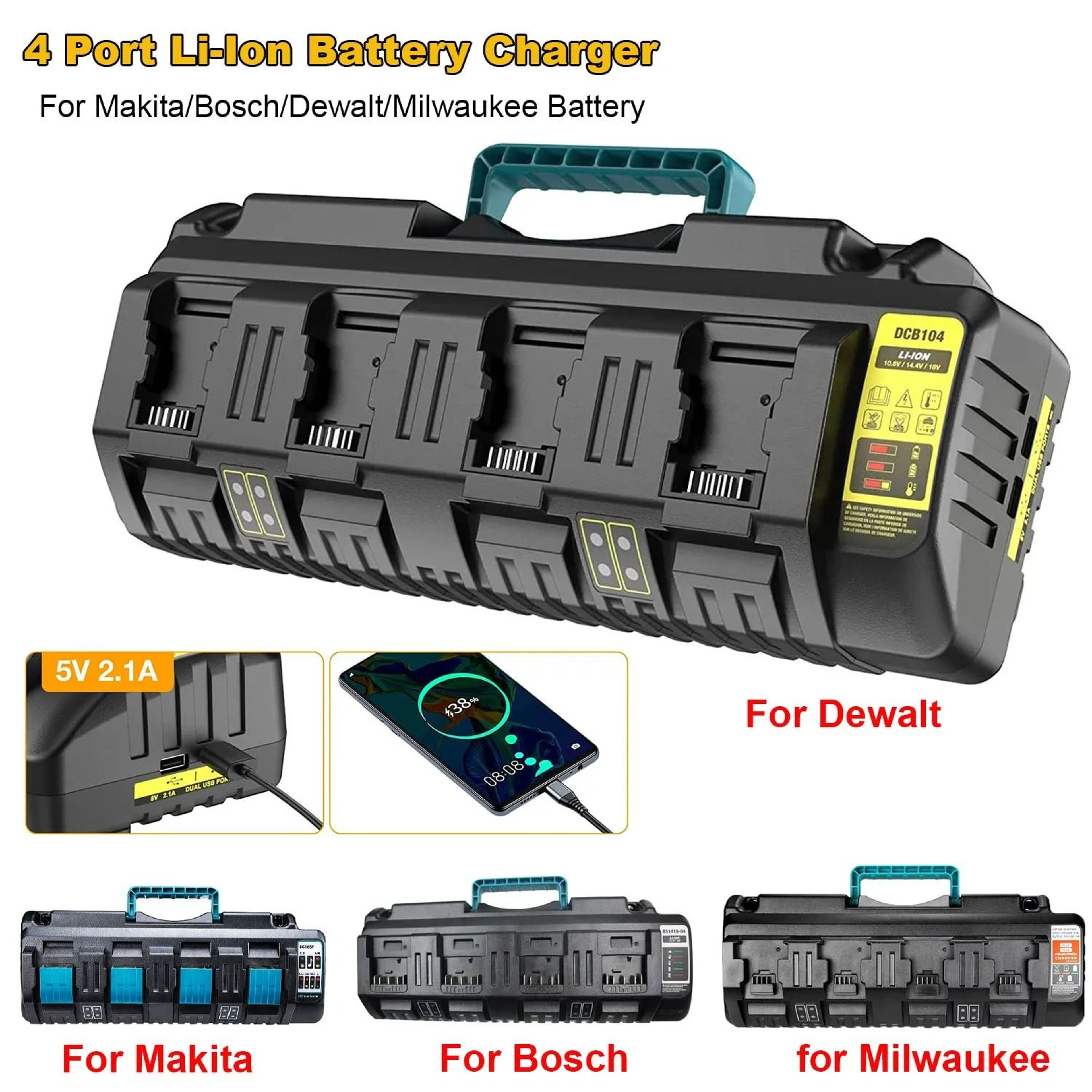 4Port Rapid LithiumIon Battery Charging Station For 144V20V Cordless Tool Batteries 0
