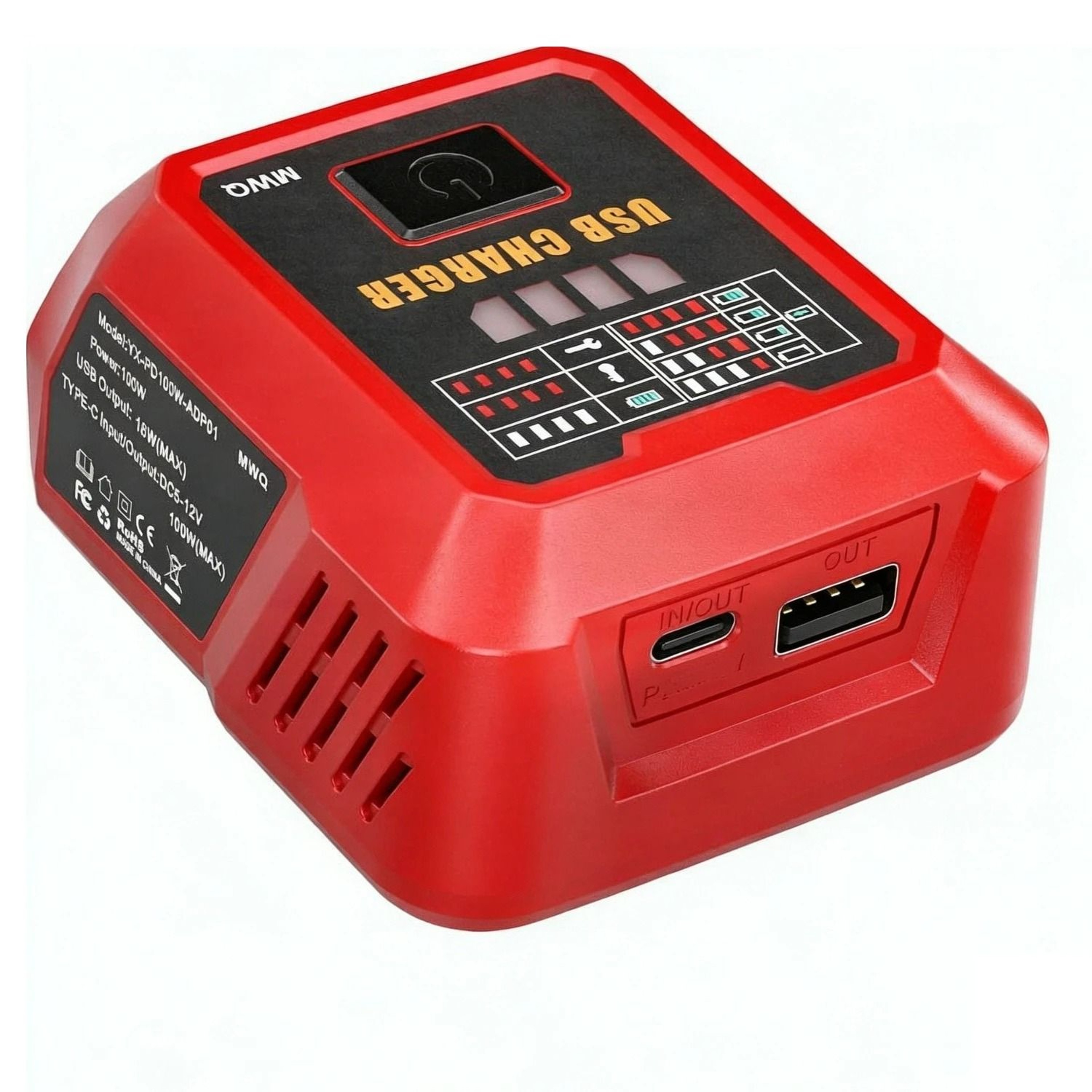 HighOutput 100W USBC Fast Charger DualPort Power Hub Adapter For 18V Lithium Batteries 6