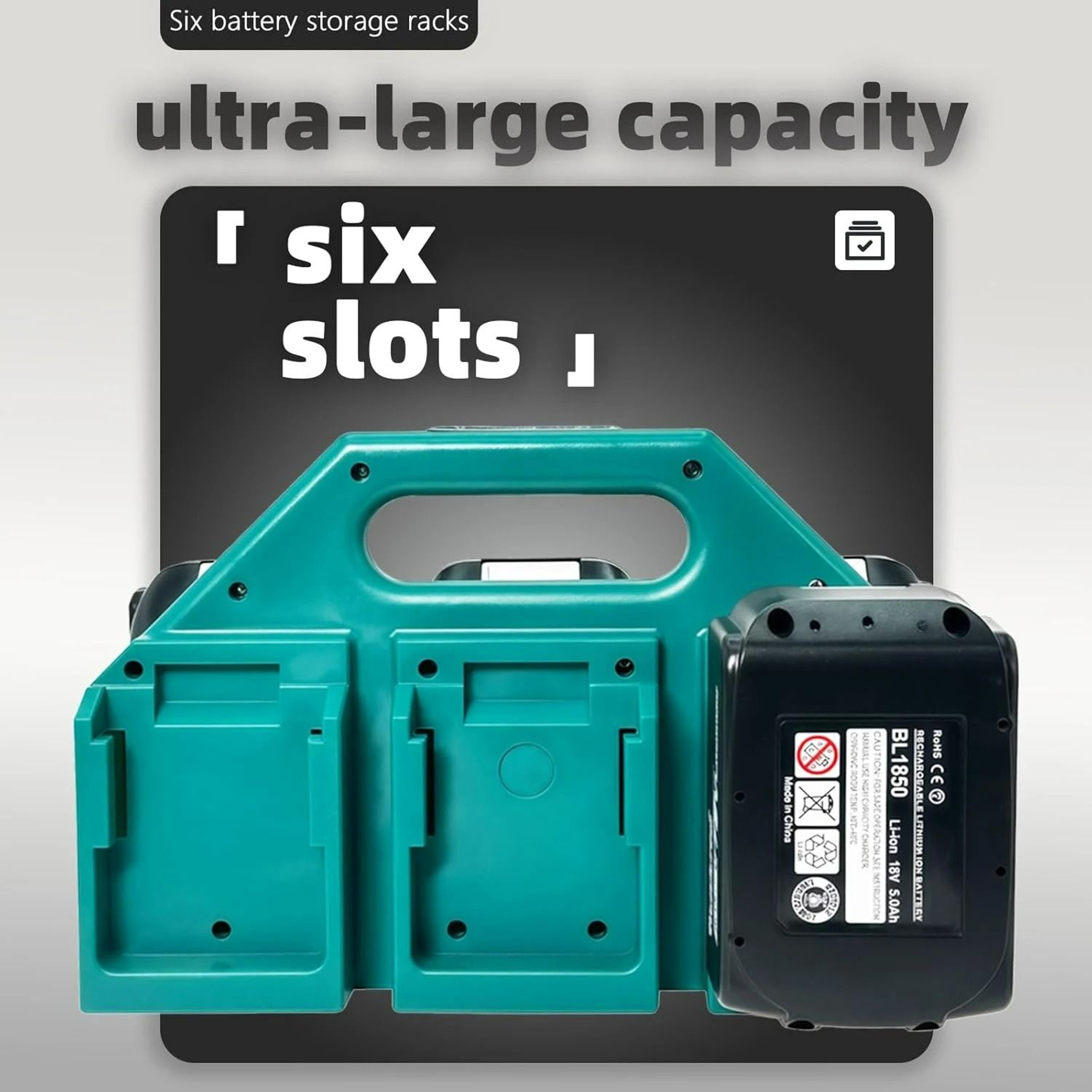 HeavyDuty 6Slot Portable Battery Carrier Rack  Organizer For 144V18V Lithium Batteries 4