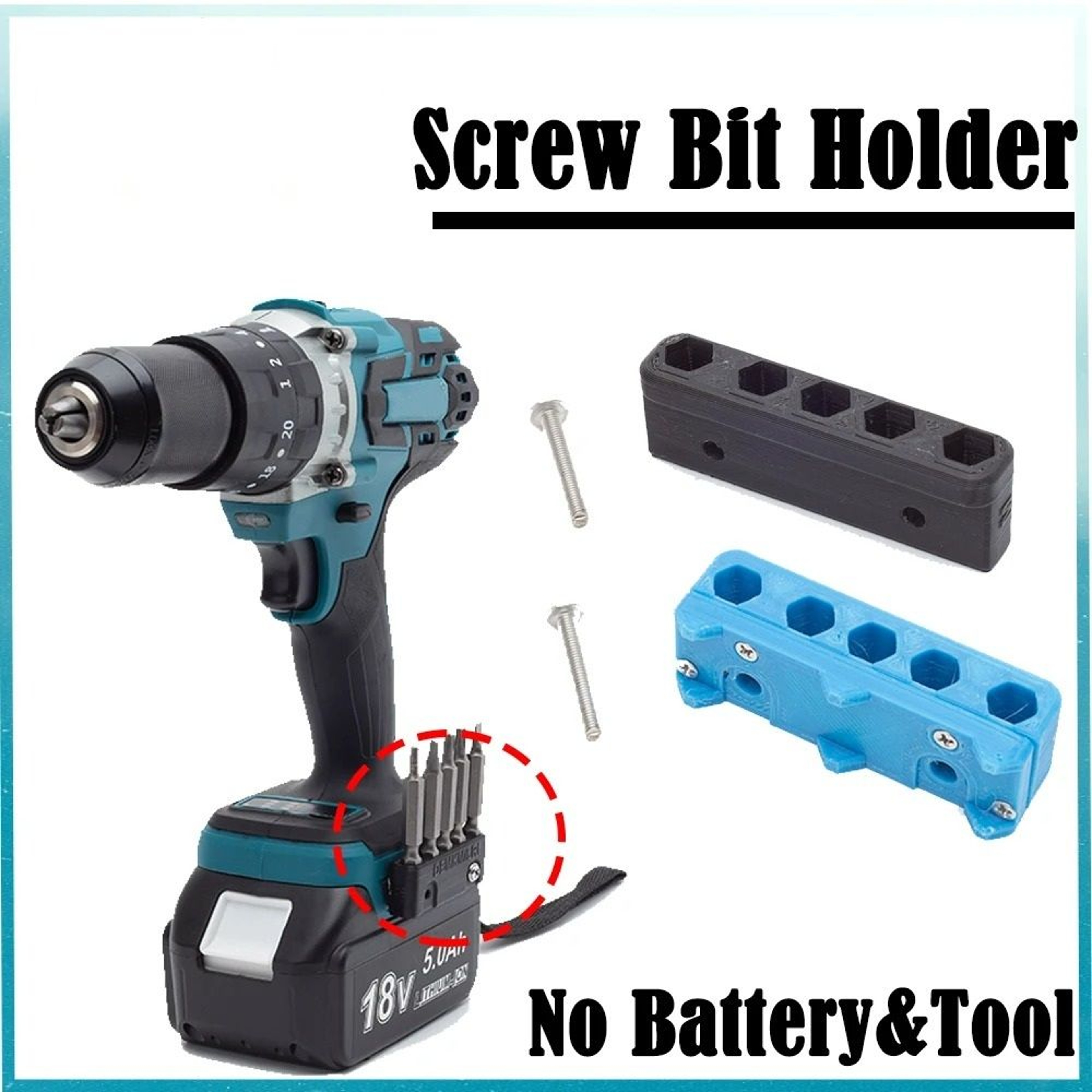 SideMount 5Slot Magnetic Cordless Drill  Impact Driver Bit Organizer With Mounting Screw 0