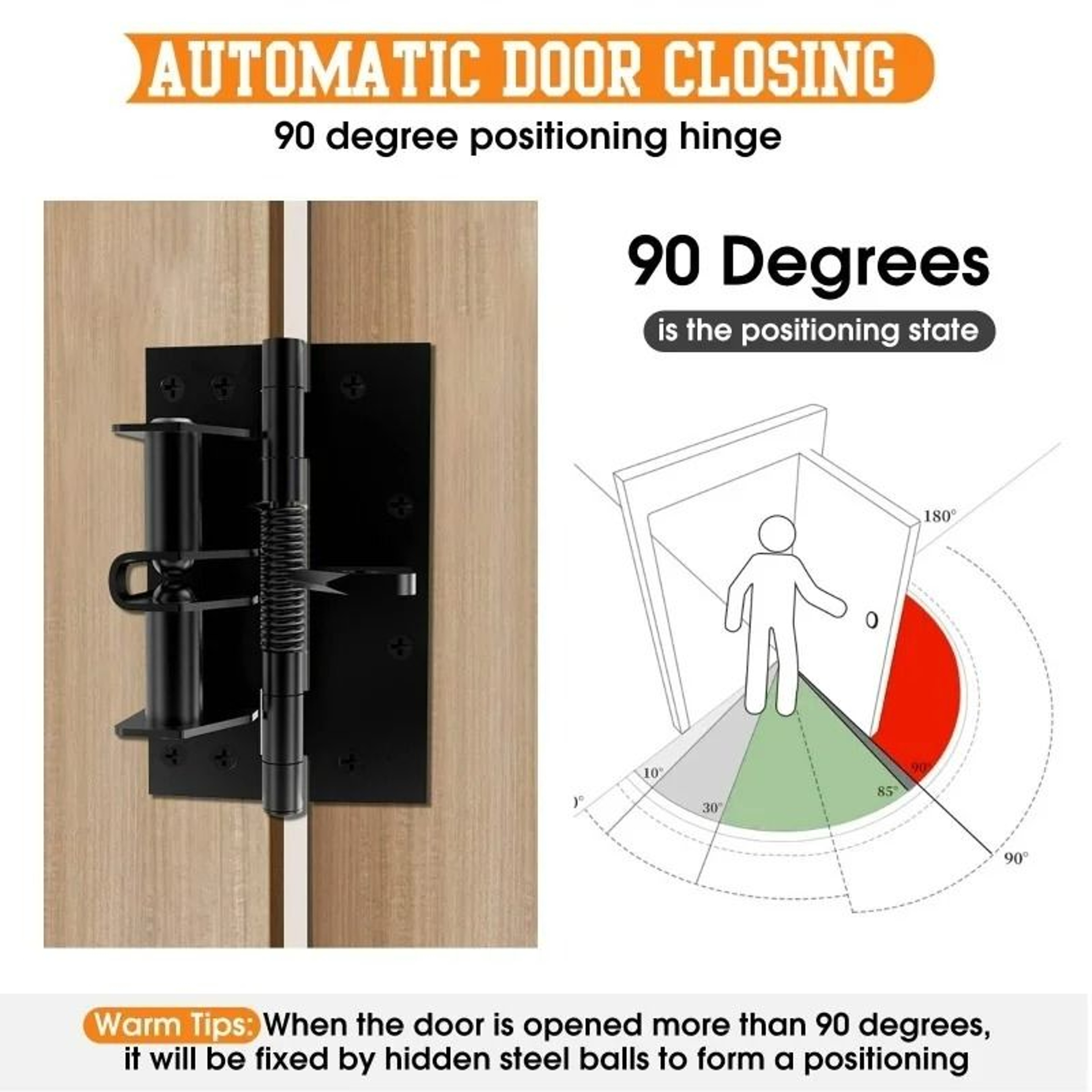 3in1 Automatic SelfClosing Door Hinge With 90Degree Positioning  Integrated Door Stopper 3