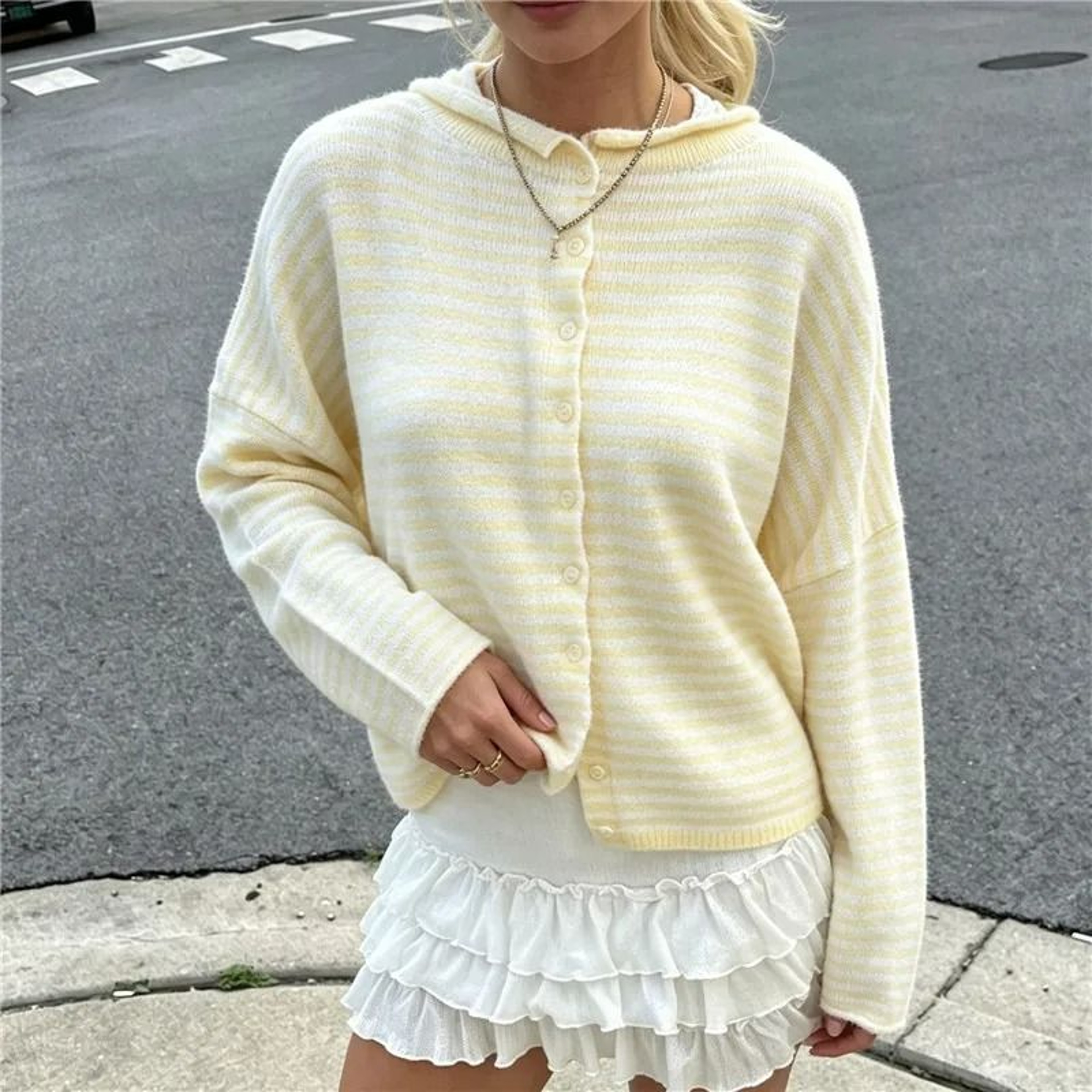 Womens Casual Striped Long Sleeve Knit Cardigan Sweaters 15