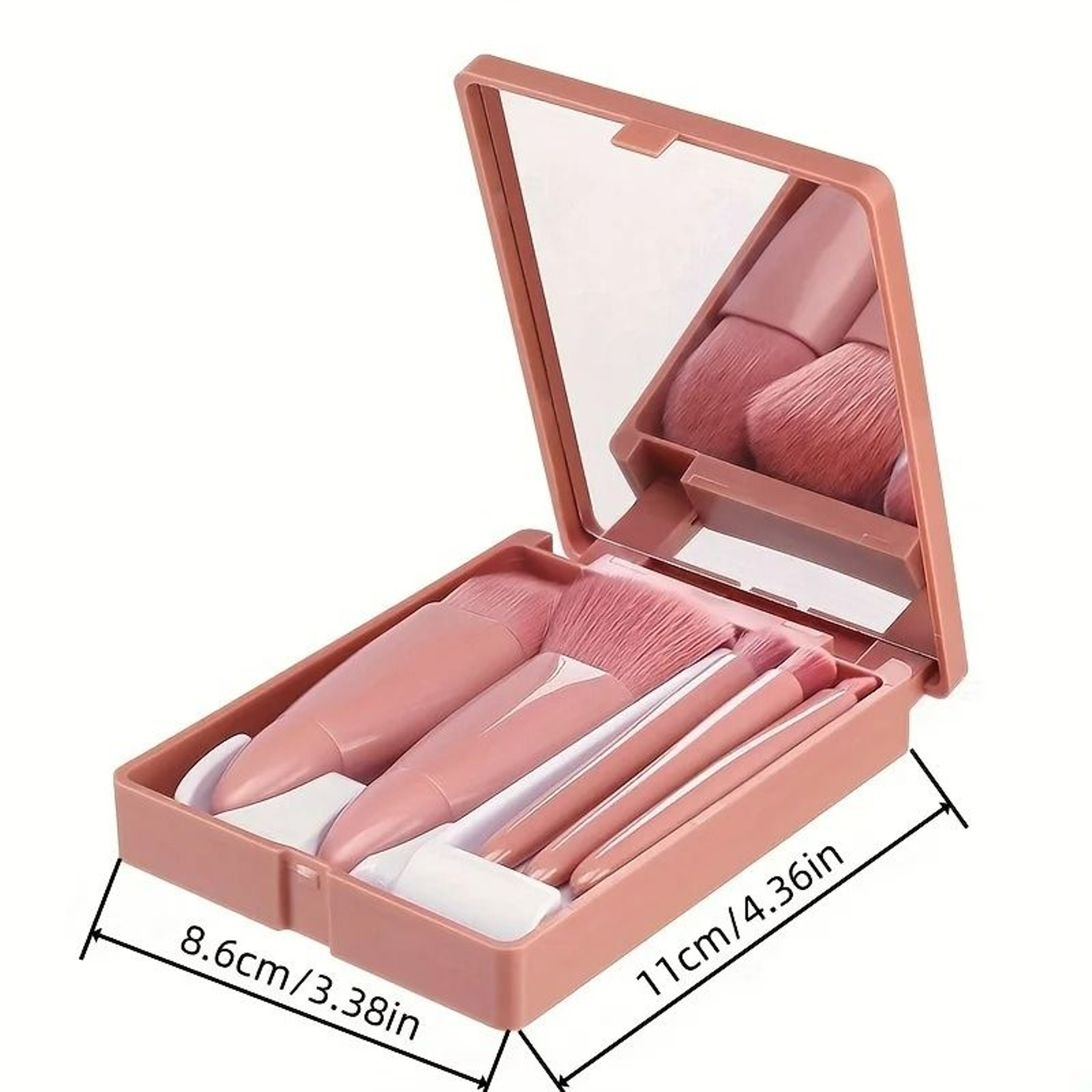 5Piece Portable Mini Travel Makeup Brush Set With Storage Case  BuiltIn Mirror 5