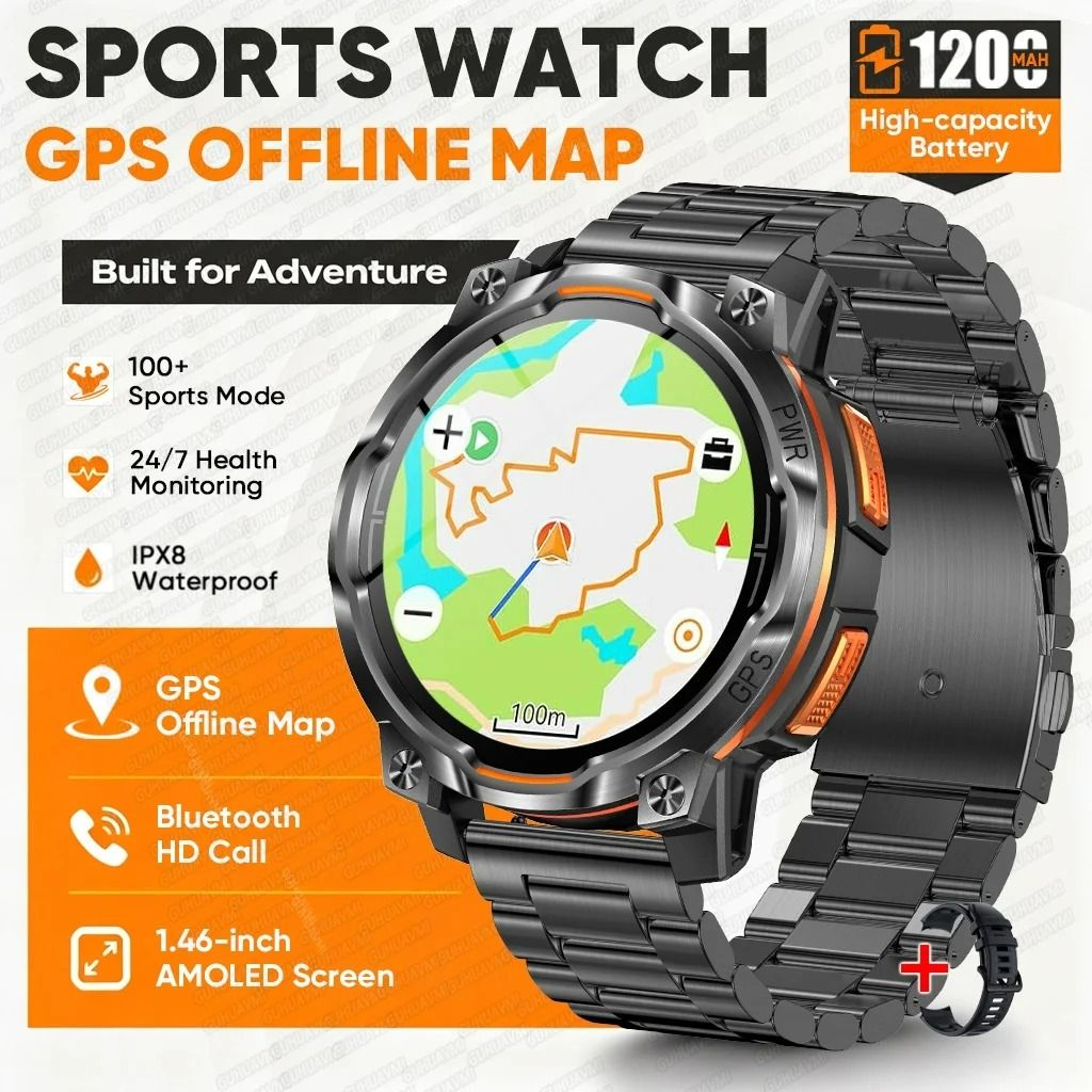 Mens Rugged GPS Outdoor Smartwatch With Offline Maps  1200mAh Battery 13