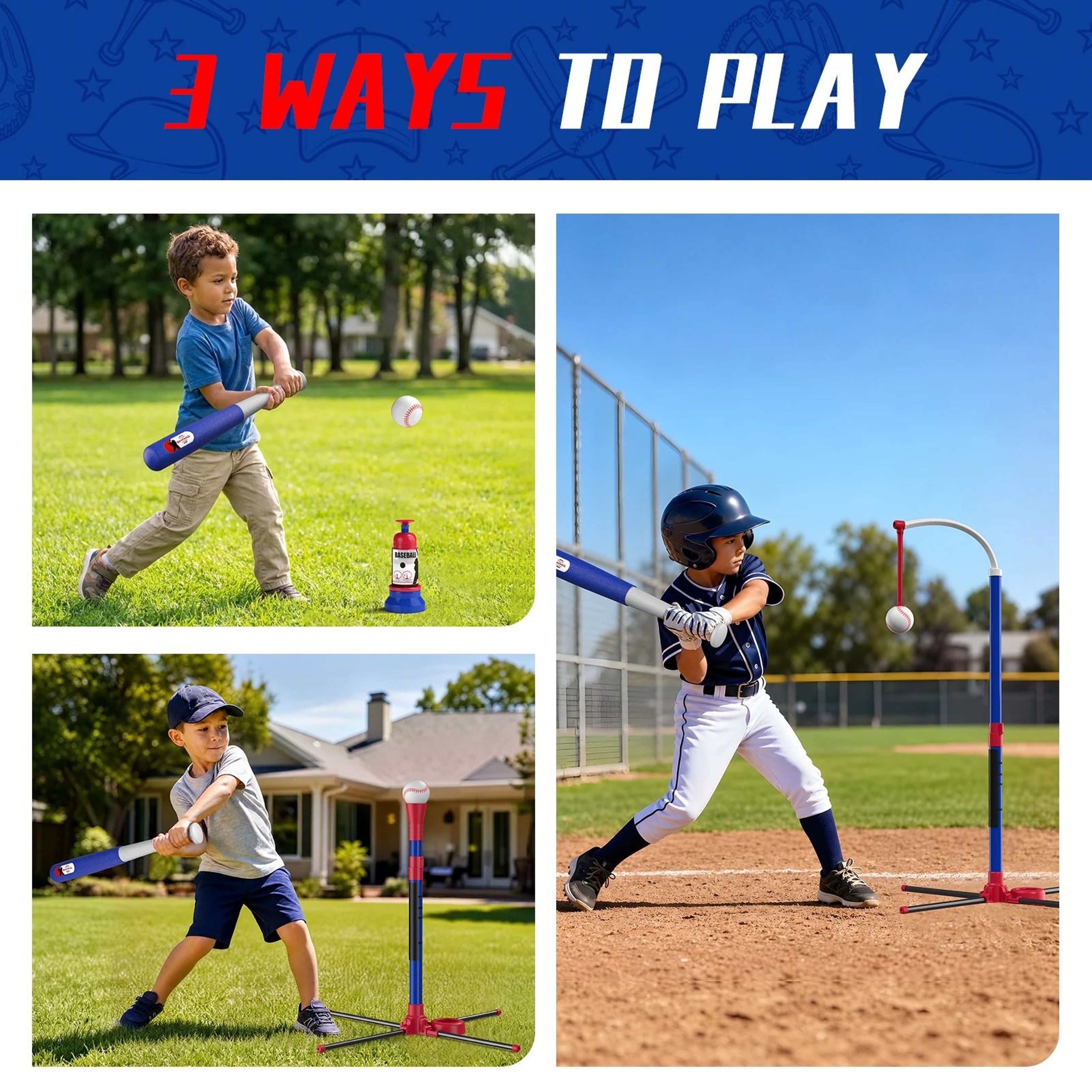 3in1 Kids Baseball TBall Set With Automatic Pitching Machine  Hanging Tee 2