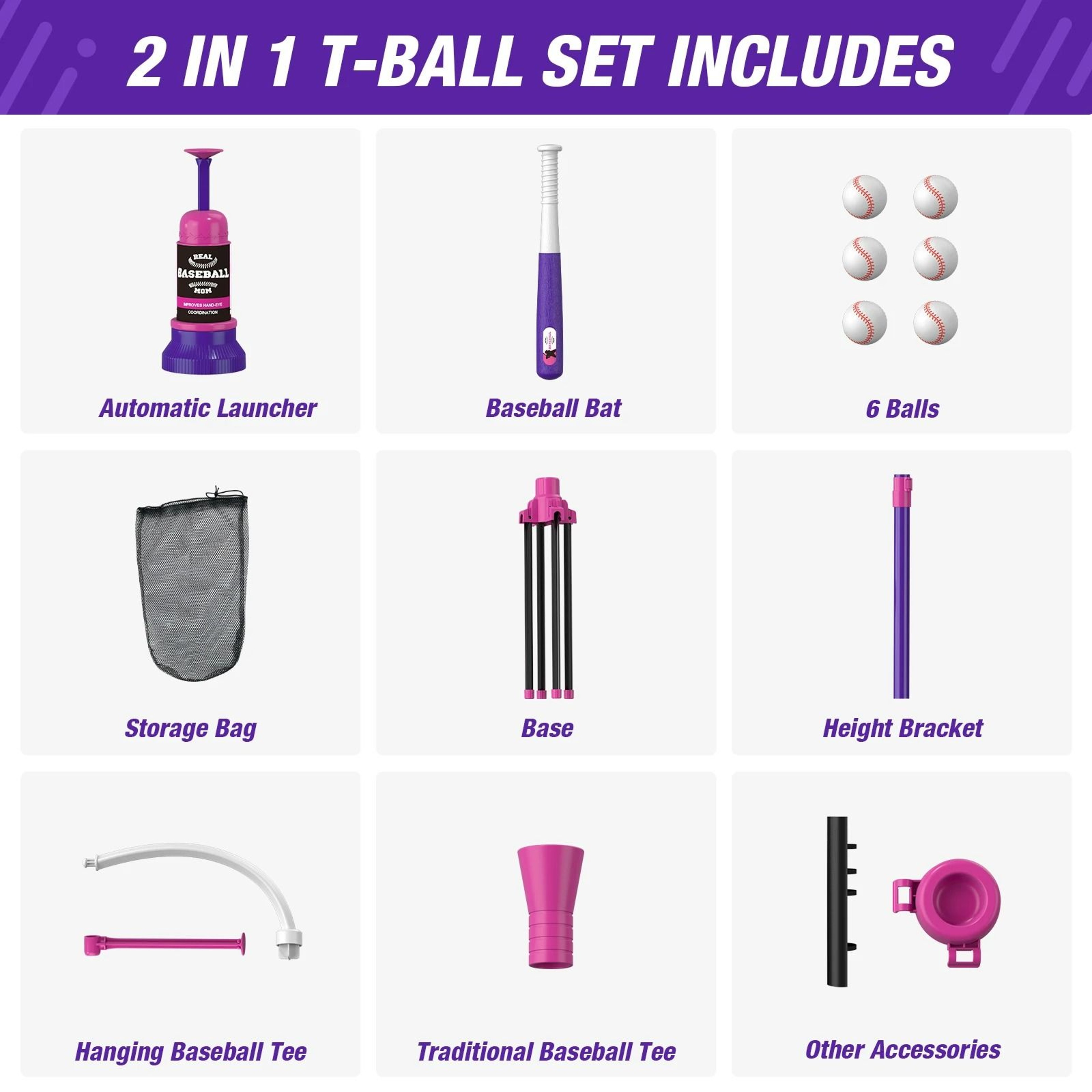 3in1 Kids Baseball TBall Set With Automatic Pitching Machine  Hanging Tee 9