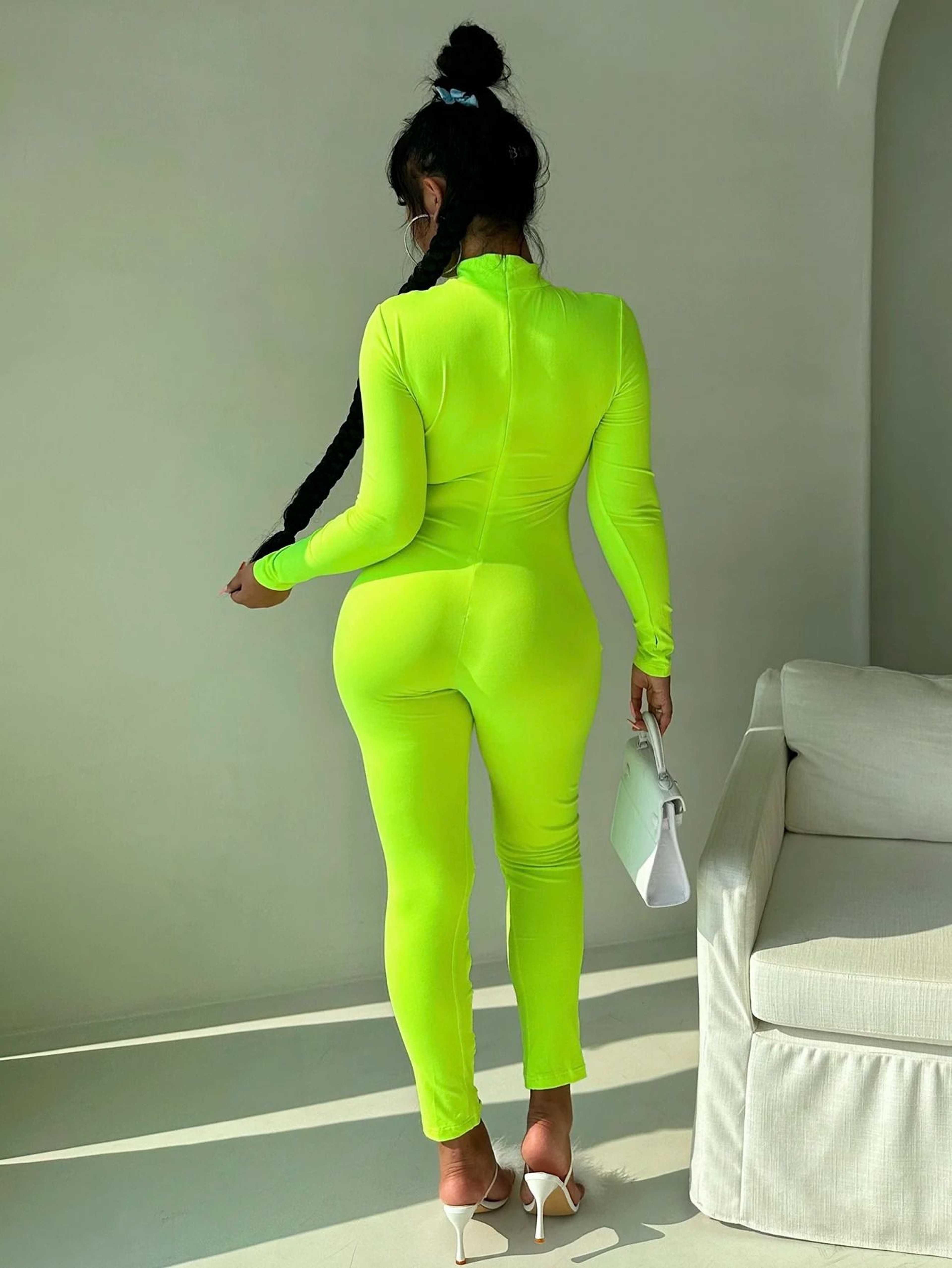 Womens LongSleeve StandUp Collar OnePiece Bodysuit  Fitness Jumpsuit 7