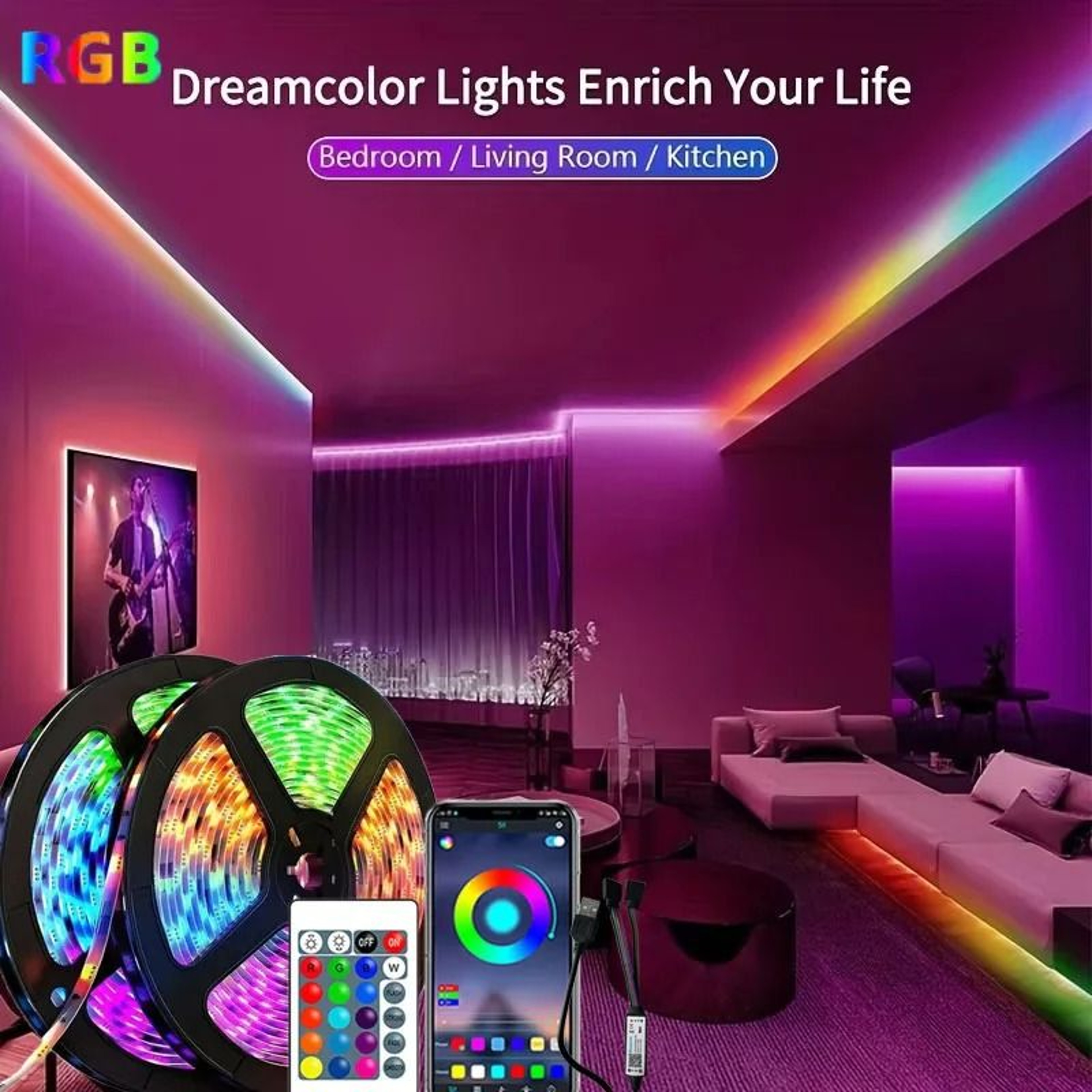 Smart USB RGB Bluetooth LED Strip Lights With 24Key Remote 0