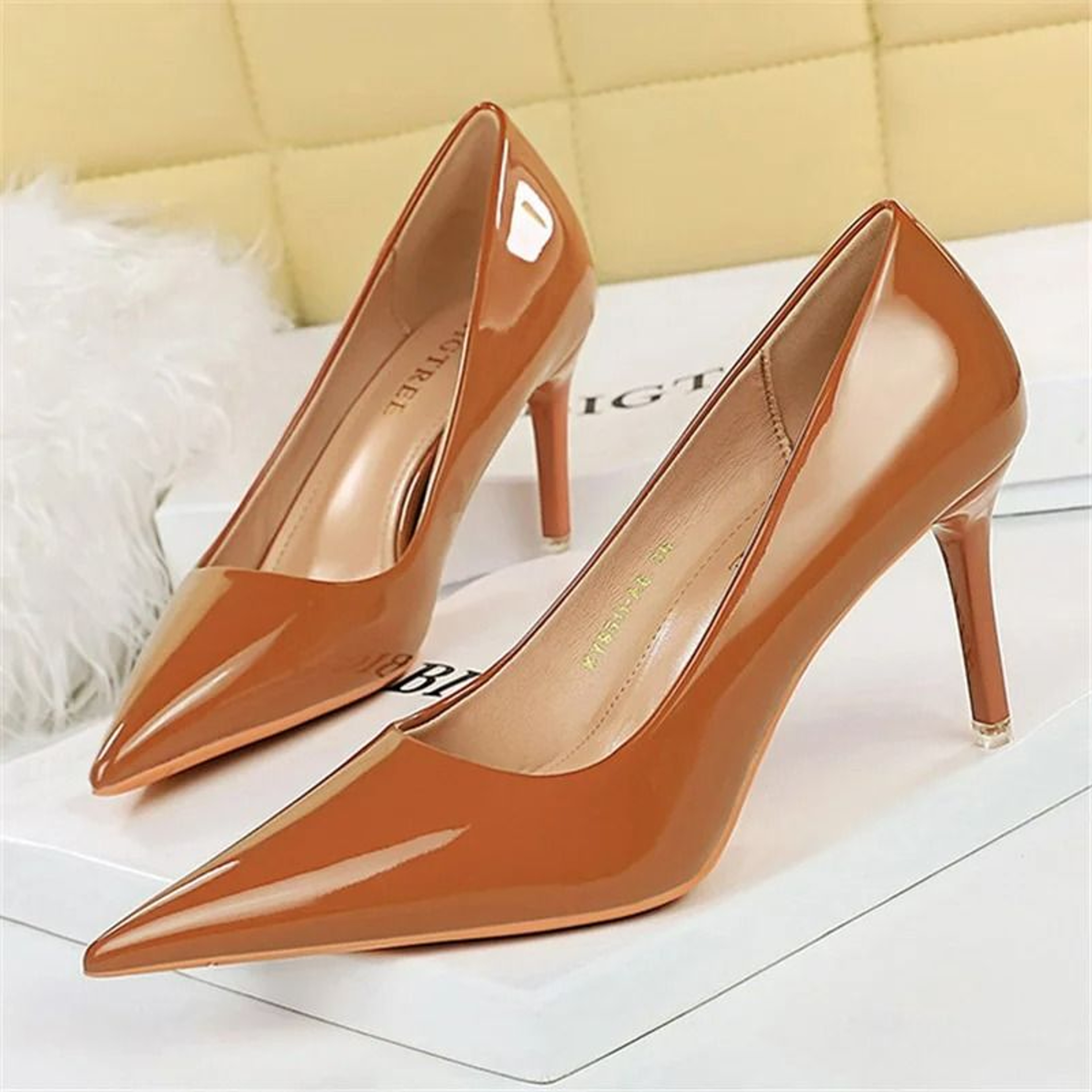 Classic Pointed Toe Stiletto Pumps In Metallic And Nude Finish 15