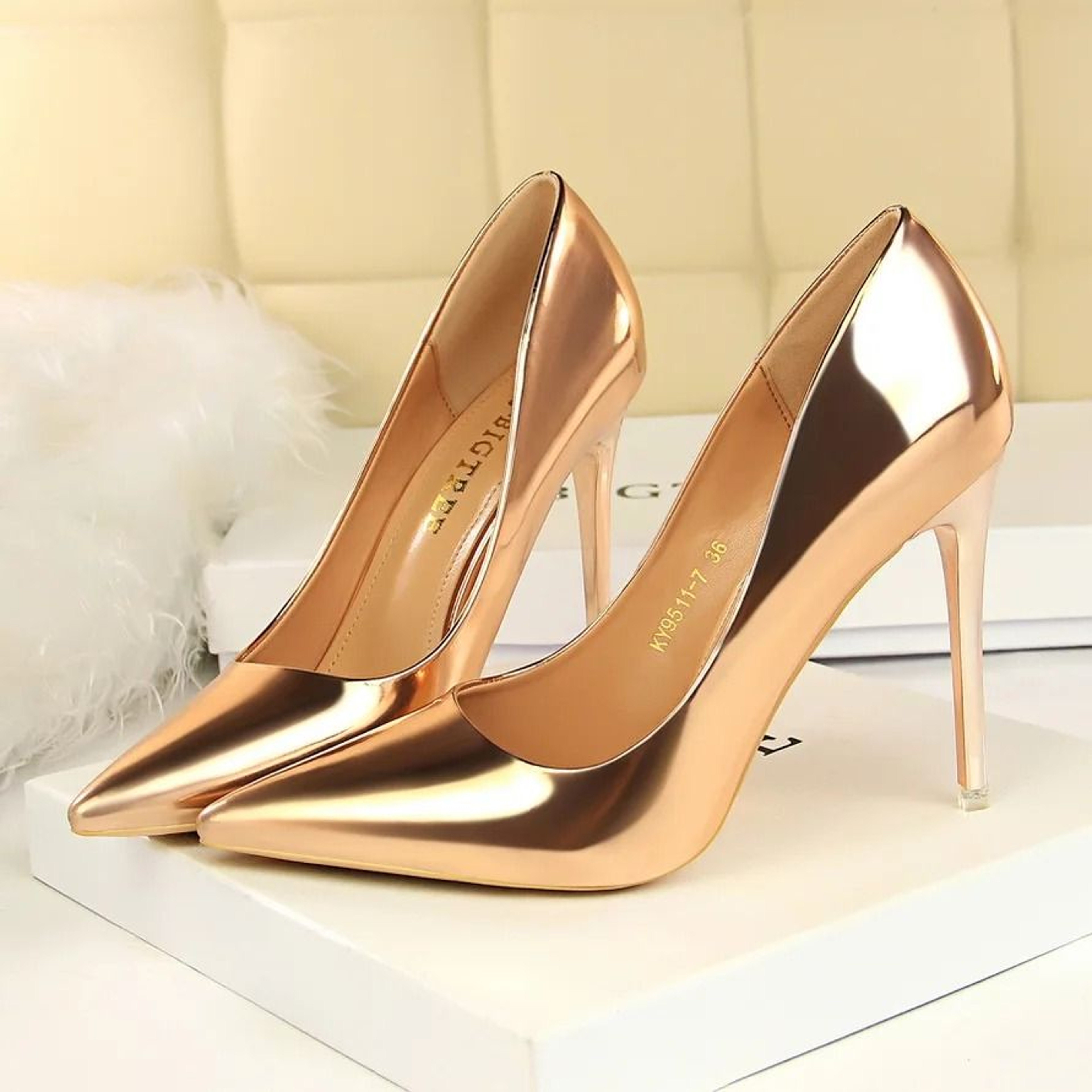 Metallic Patent Leather Stiletto Pumps In Radiant Gold And Silver 11
