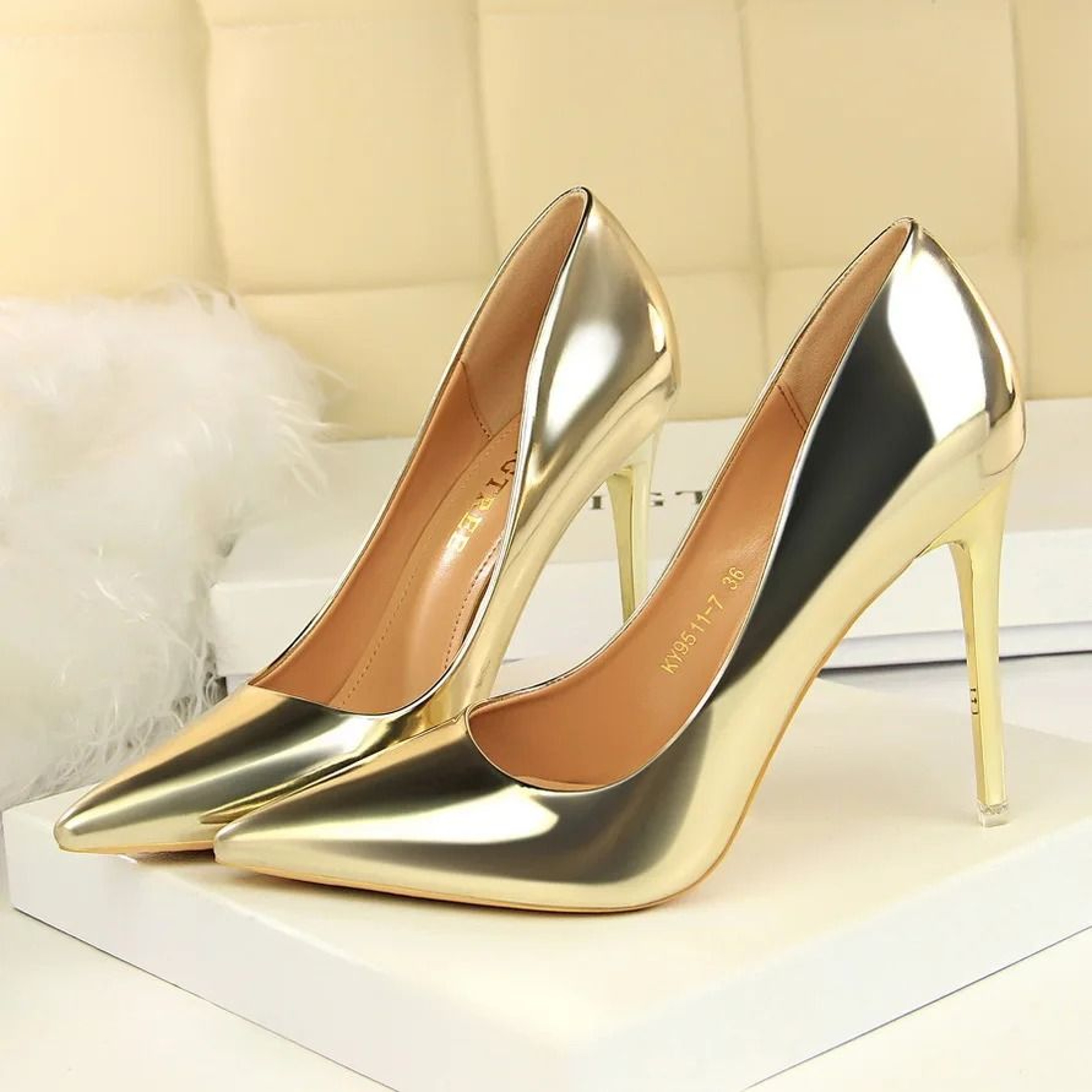 Metallic Patent Leather Stiletto Pumps In Radiant Gold And Silver 8