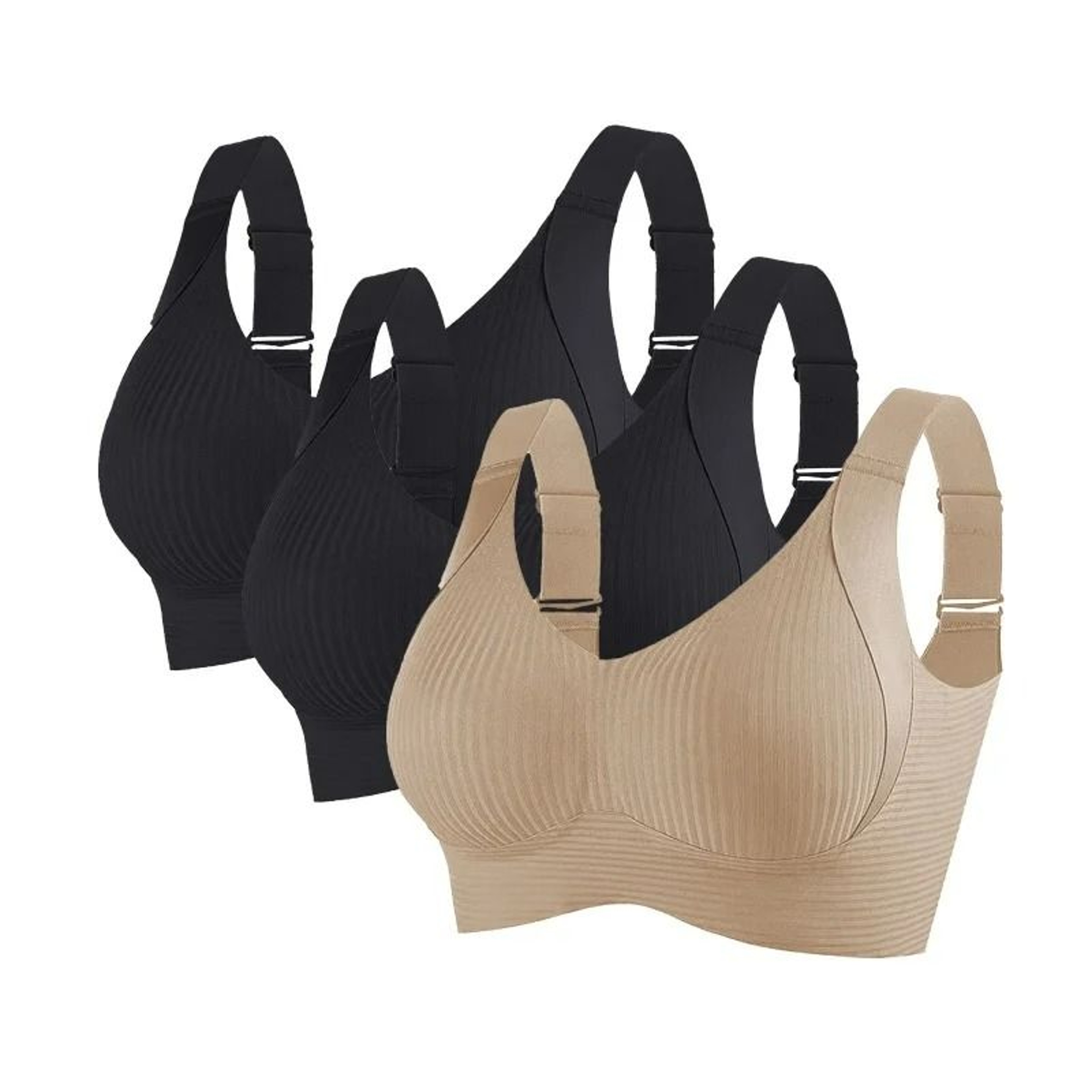 3Piece Womens Seamless PushUp WireFree Ribbed Bralette Set 12