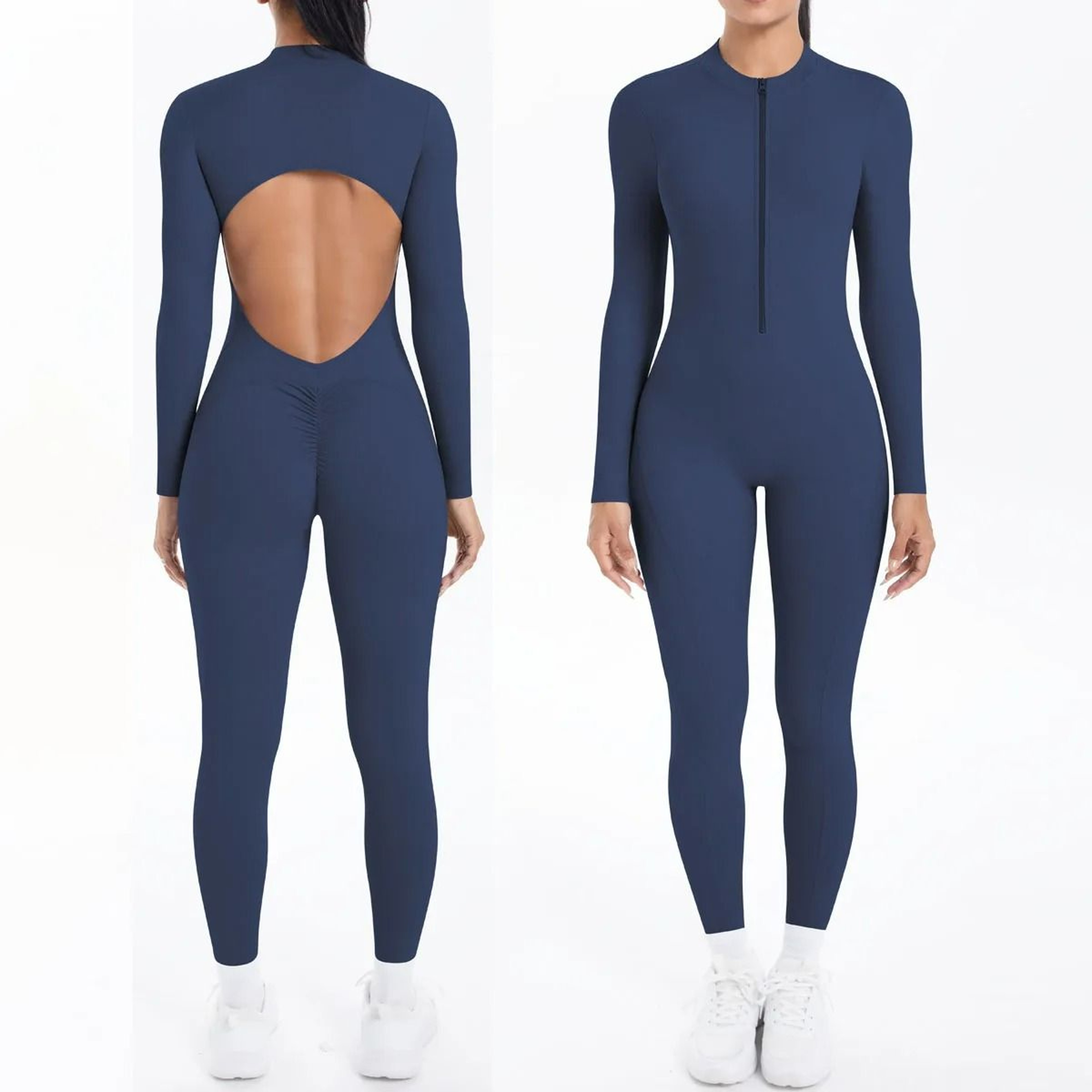 Backless LongSleeve FrontZip Athletic Yoga Bodysuit 0