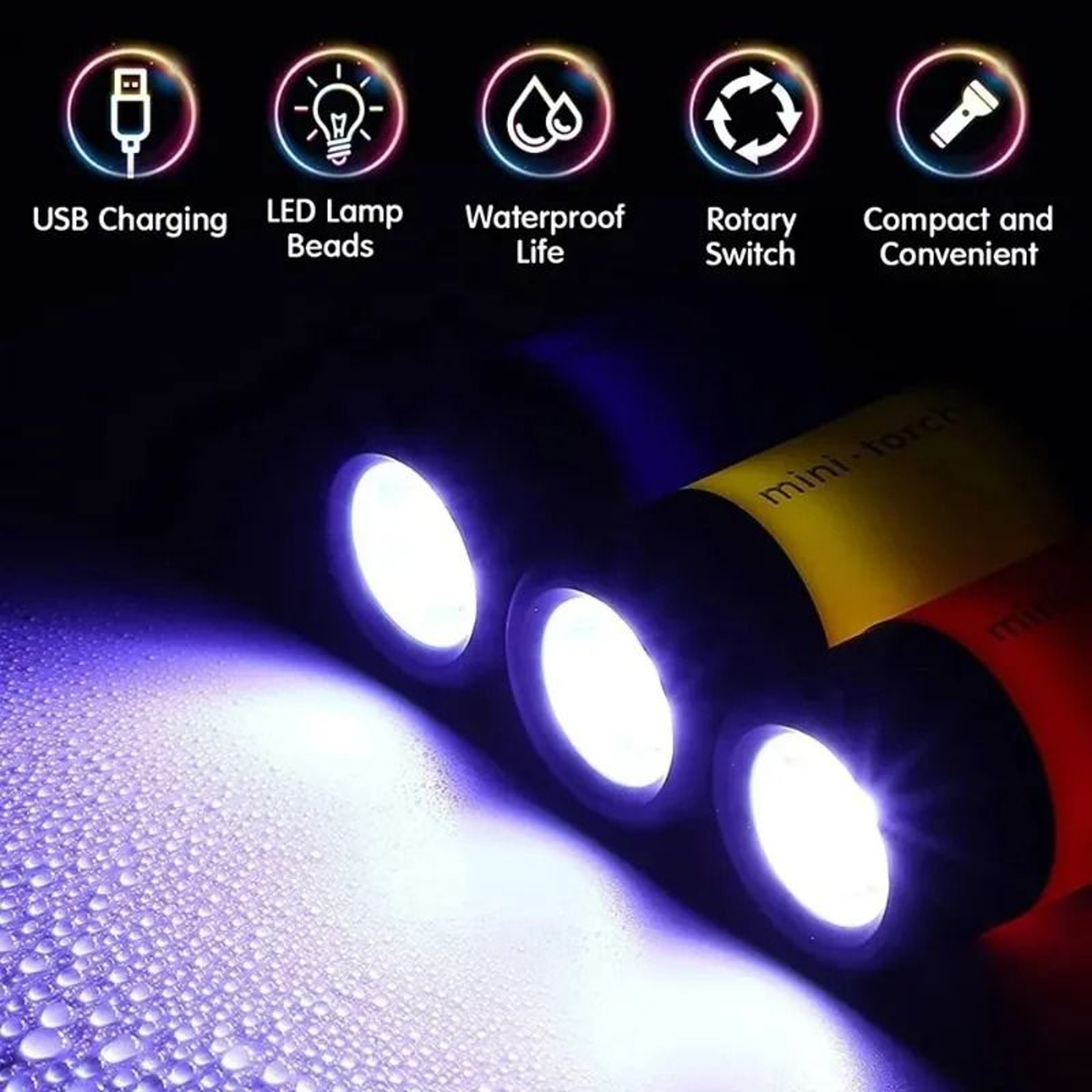 UltraBright Multifunctional USB Rechargeable Mini Keychain Flashlight 2