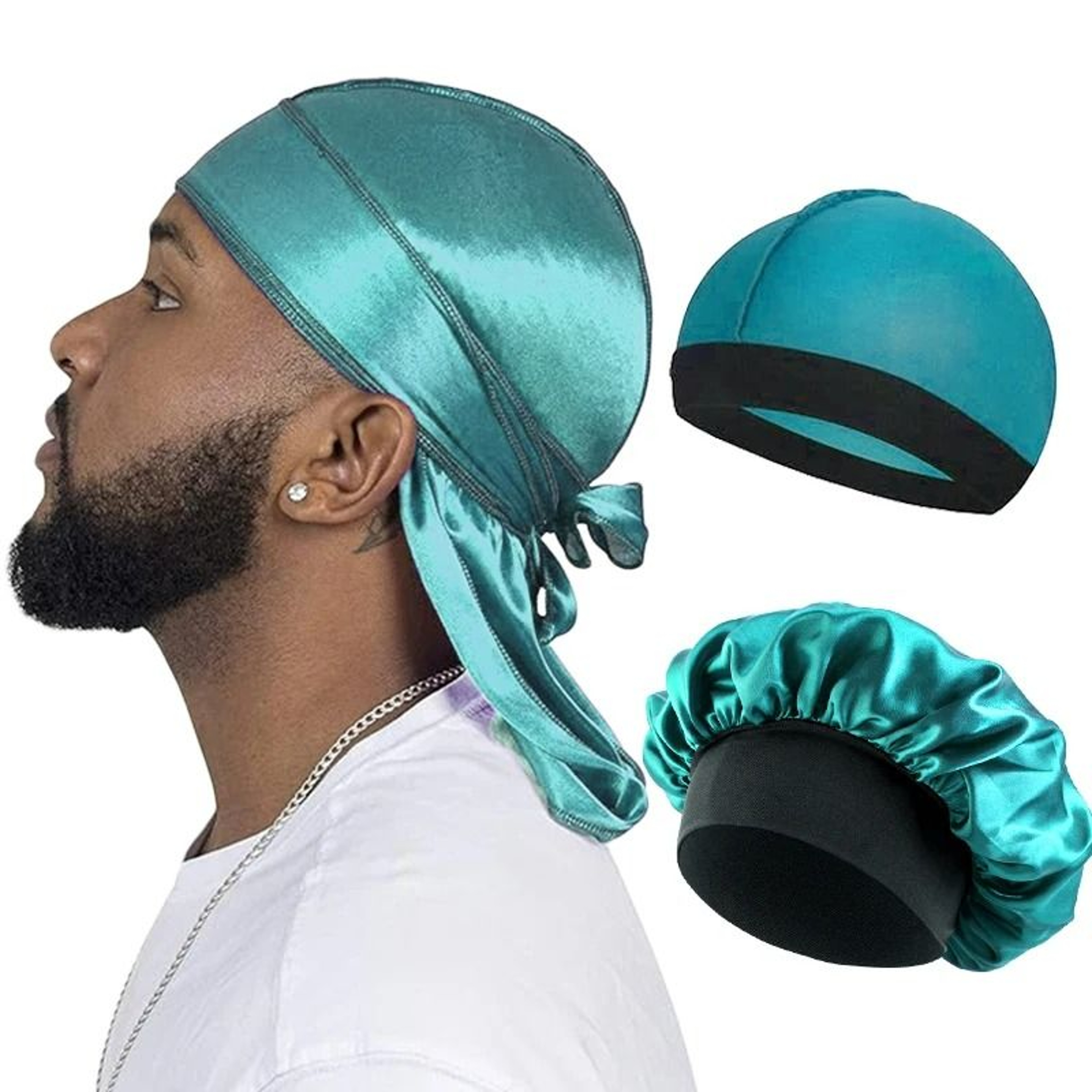 Premium Silky Durag And Wave Cap 3Piece Headwear Set 12