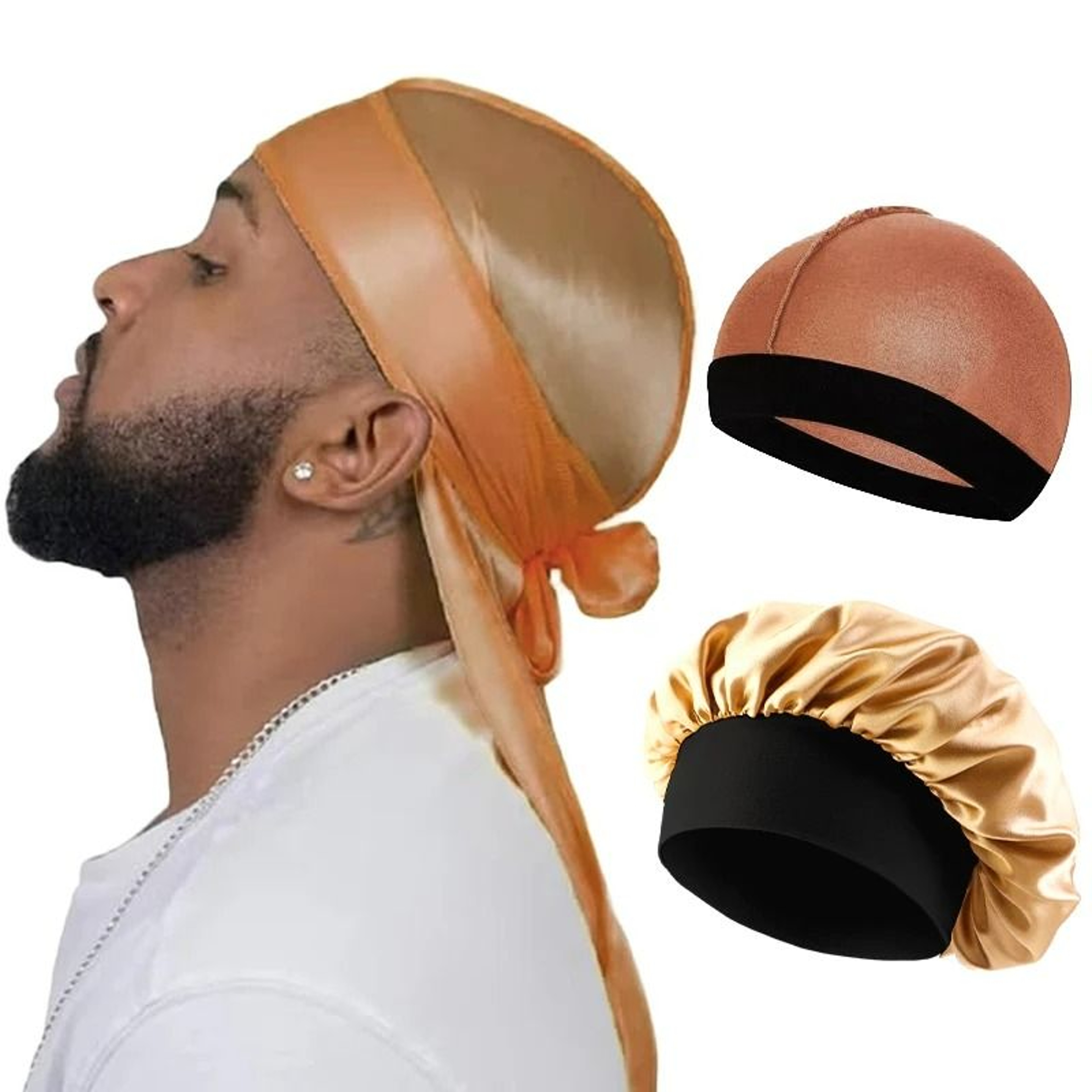 Premium Silky Durag And Wave Cap 3Piece Headwear Set 13