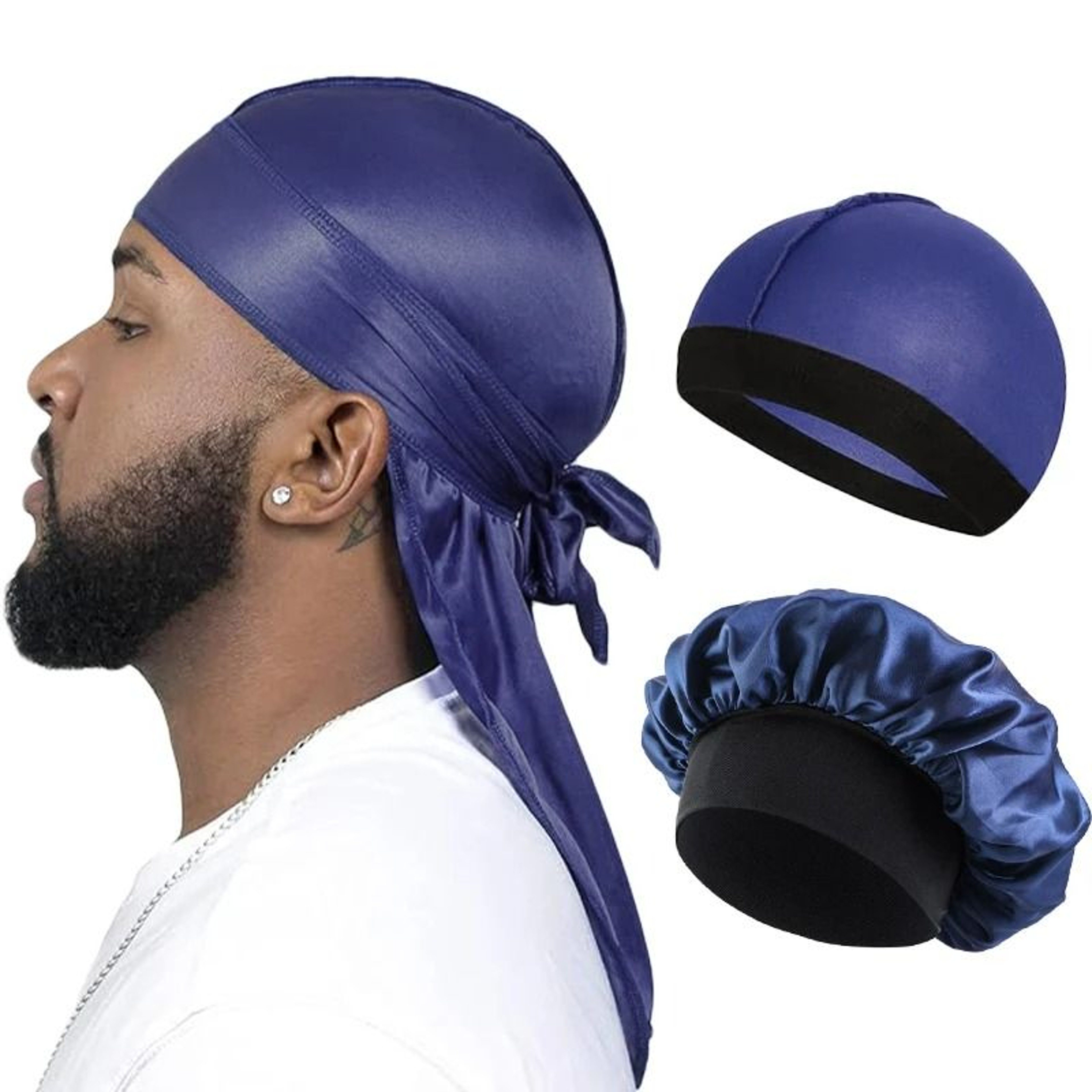 Premium Silky Durag And Wave Cap 3Piece Headwear Set 11